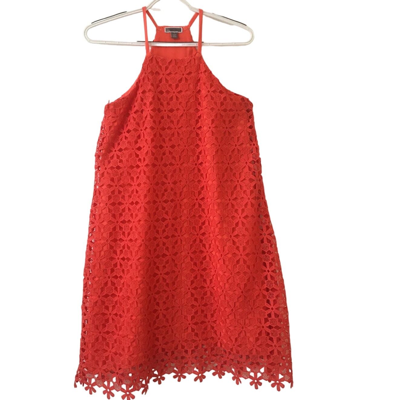 Other Chelsea28 XS Hot Coral Floral Crochet Halter Dress Lined Size XS / US 0-2 / IT 36-38 - 1 Thumbnail