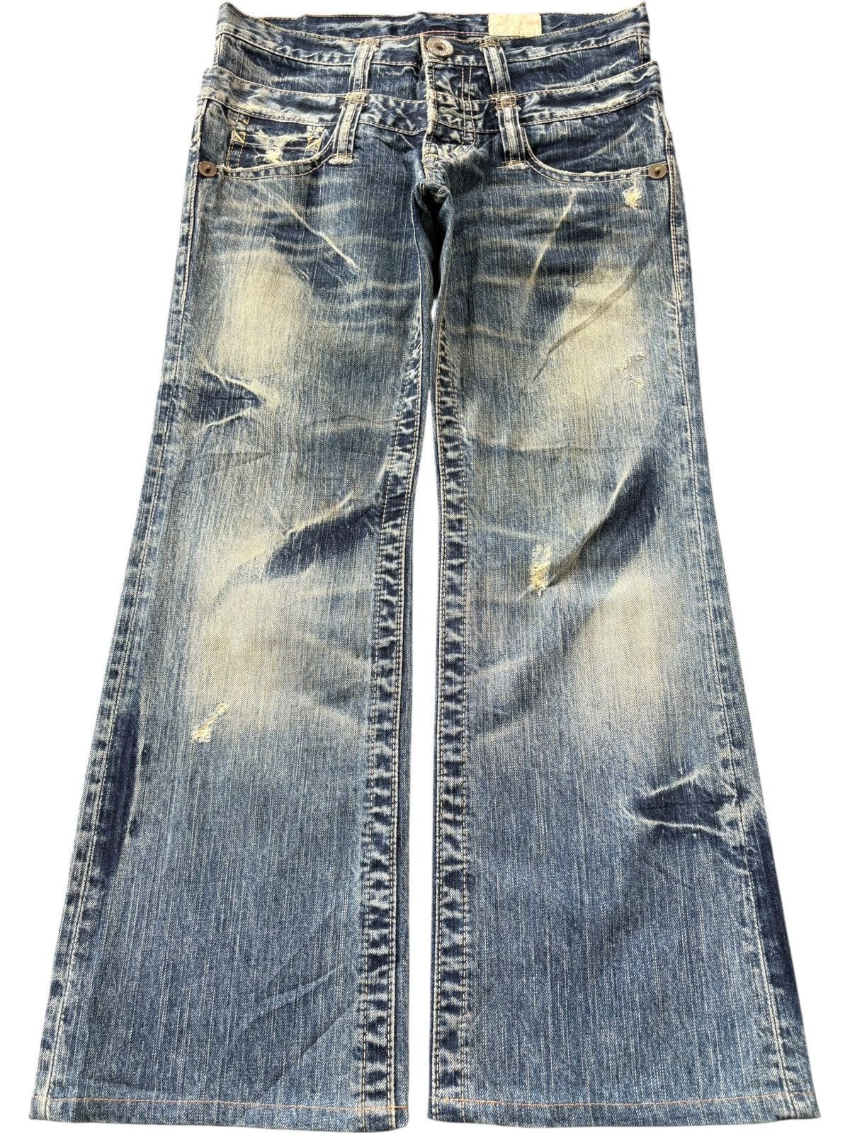 GOSTAR DE FUGA Vintage Japanese Brand Mud Wash Distress Flare Jeans Size 31" - 1 Thumbnail
