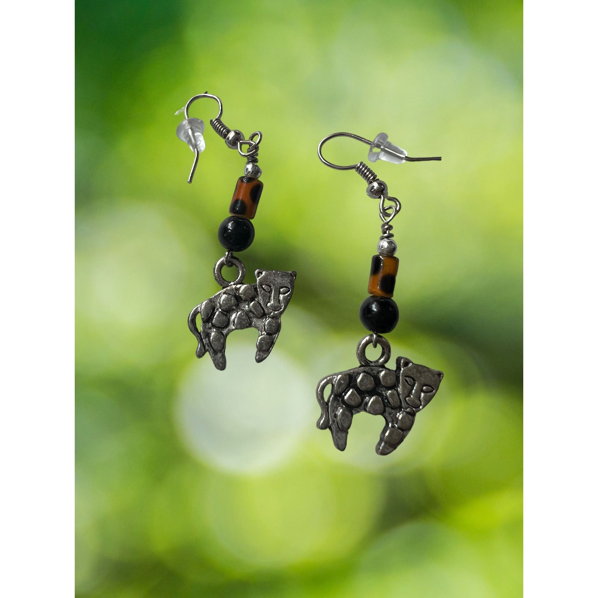 Other Artisan Dangle Silver Tone Earrings Leopard Tiger Hook Faux Size ONE SIZE - 1 Thumbnail