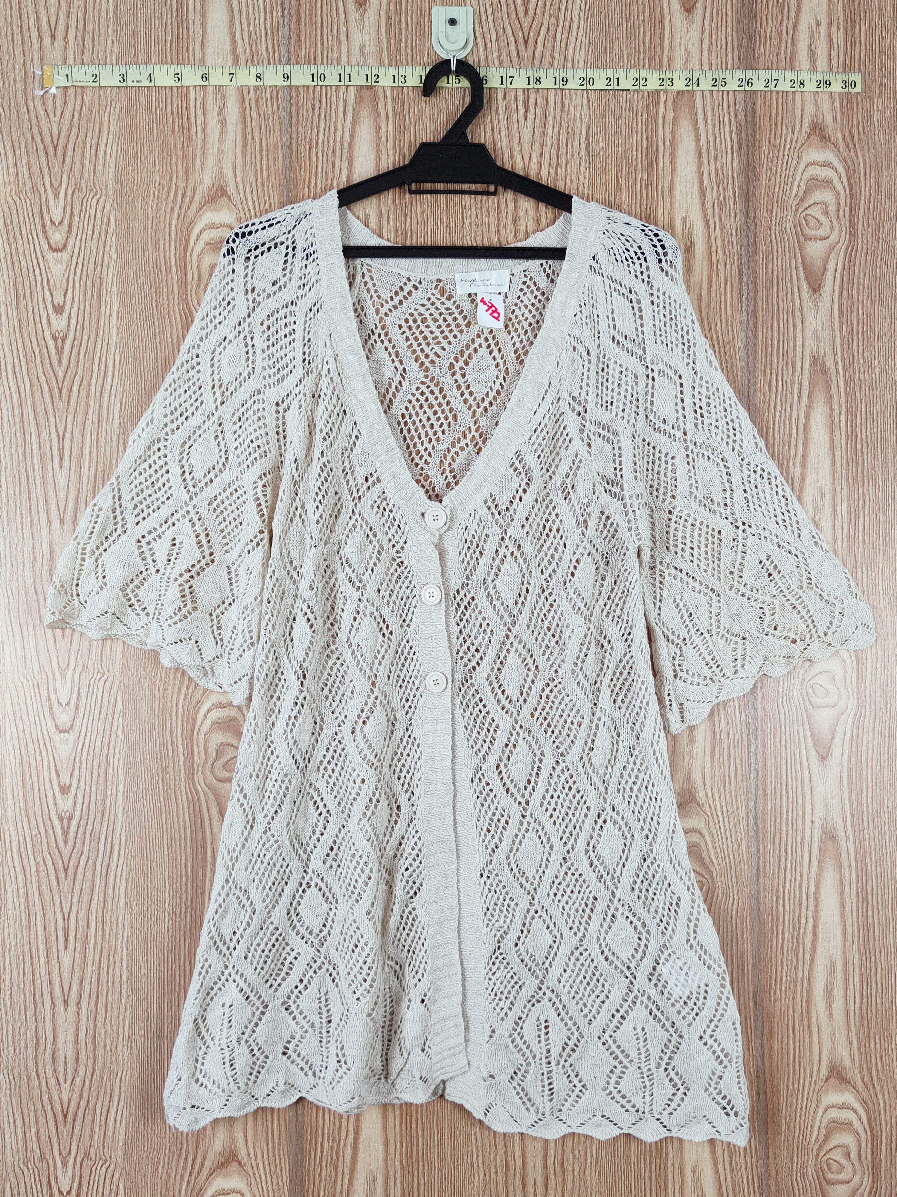 Vintage Mallorca Finistere Crochet MeshNet Knitwear Cardigan #W772 Size L / US 10 / IT 46 - 1 Thumbnail