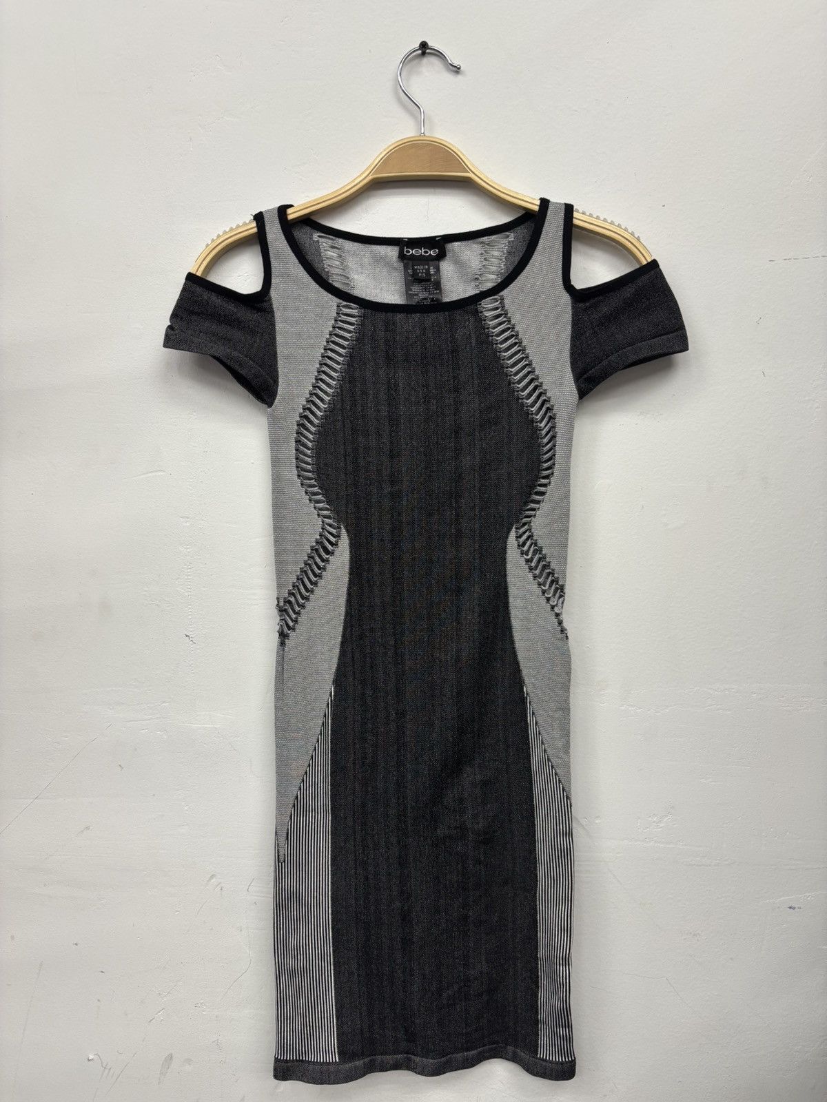 Bebe Bebe gray and silver Cutout Bodycon mini off-shoulder dress Size S / US 4 / IT 40 - 1 Thumbnail