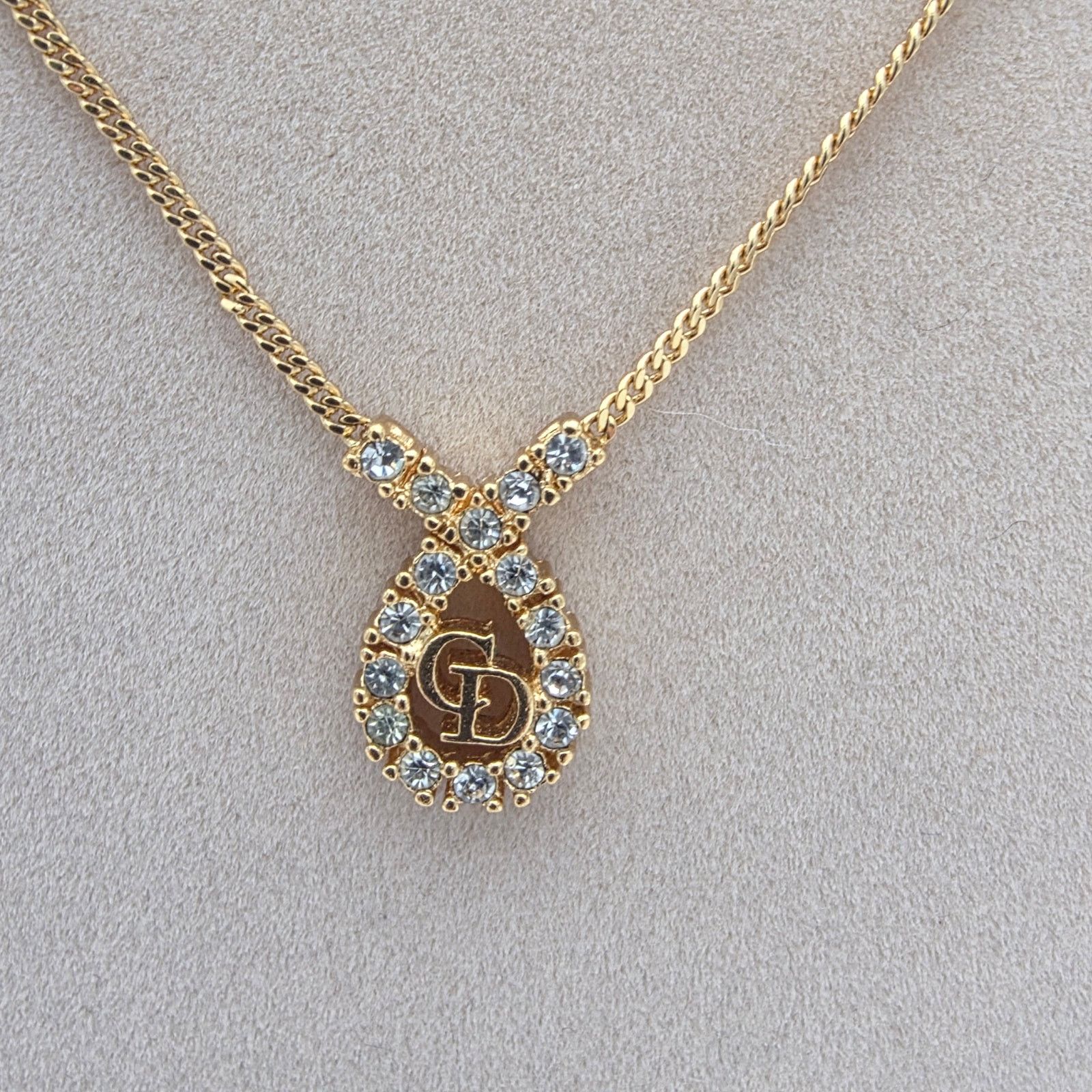 Christian Dior Monsieur Christian Dior Gold-Tone CD Logo Teardrop Crystal Necklace Size ONE SIZE - 2 Thumbnail