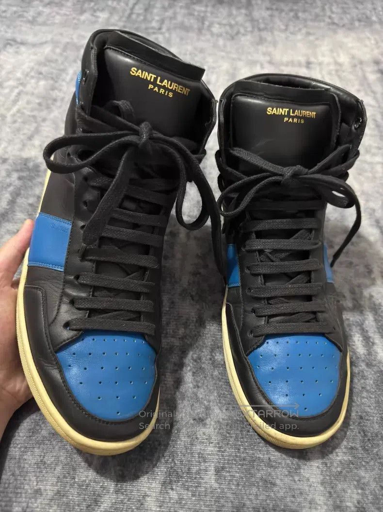 Saint Laurent Paris Saint Laurent Paris Blue and Black Leather High Top Sneake Size US 7 / EU 40 - 1 Thumbnail
