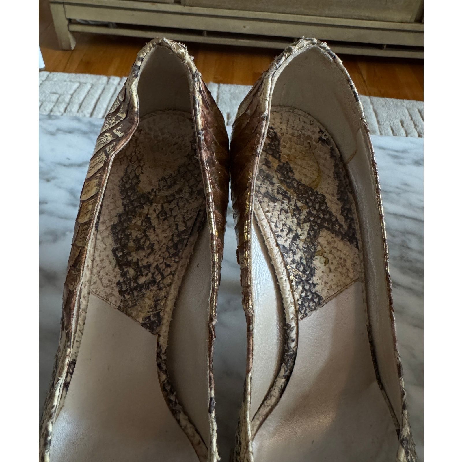 Dior Christian Dior peeptoe gold python platform pumps Size US 6 / IT 36 - 2 Thumbnail