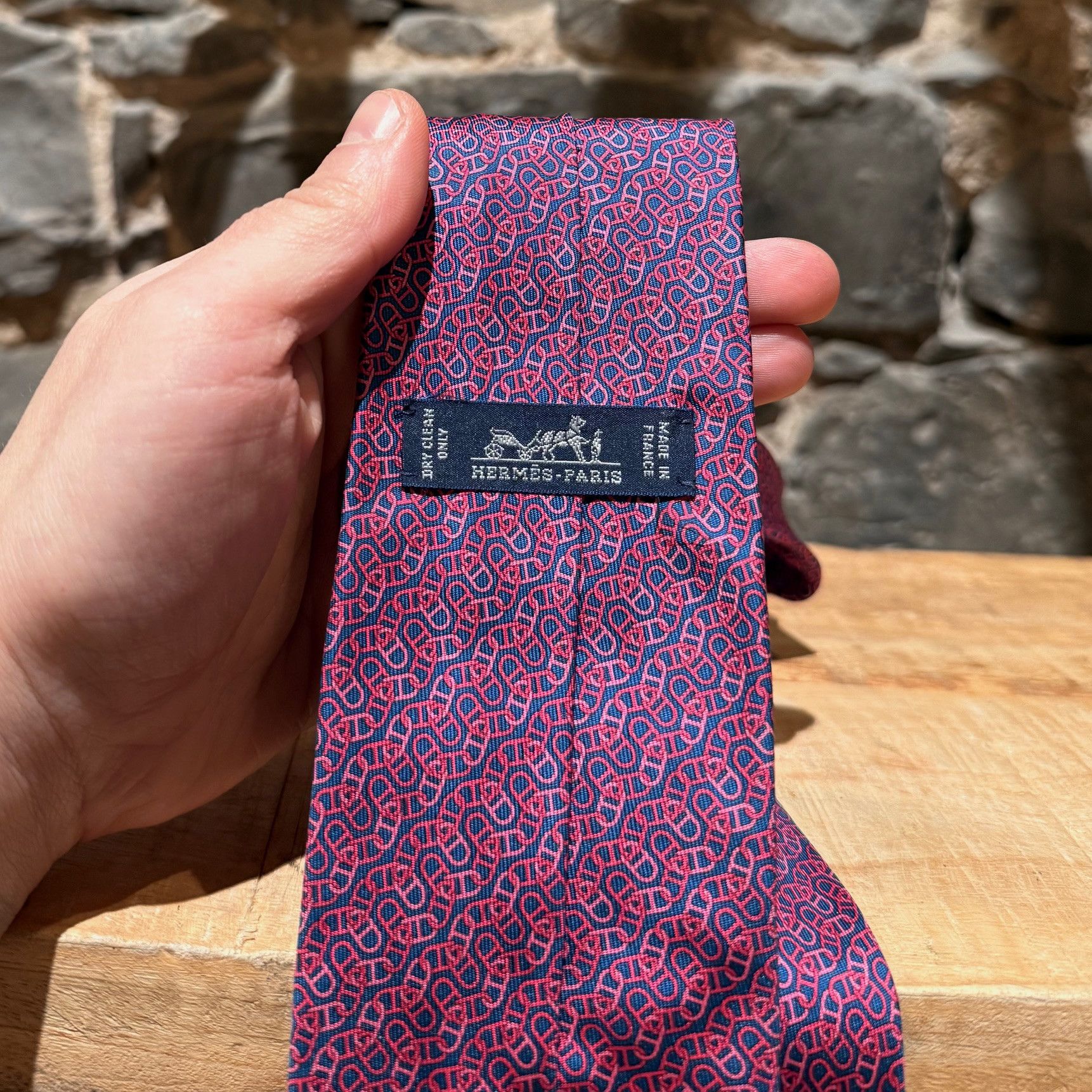 Hermes Hermès Pink Chaine D'Ancre Pattern Navy Silk Tie Size ONE SIZE - 4 Thumbnail