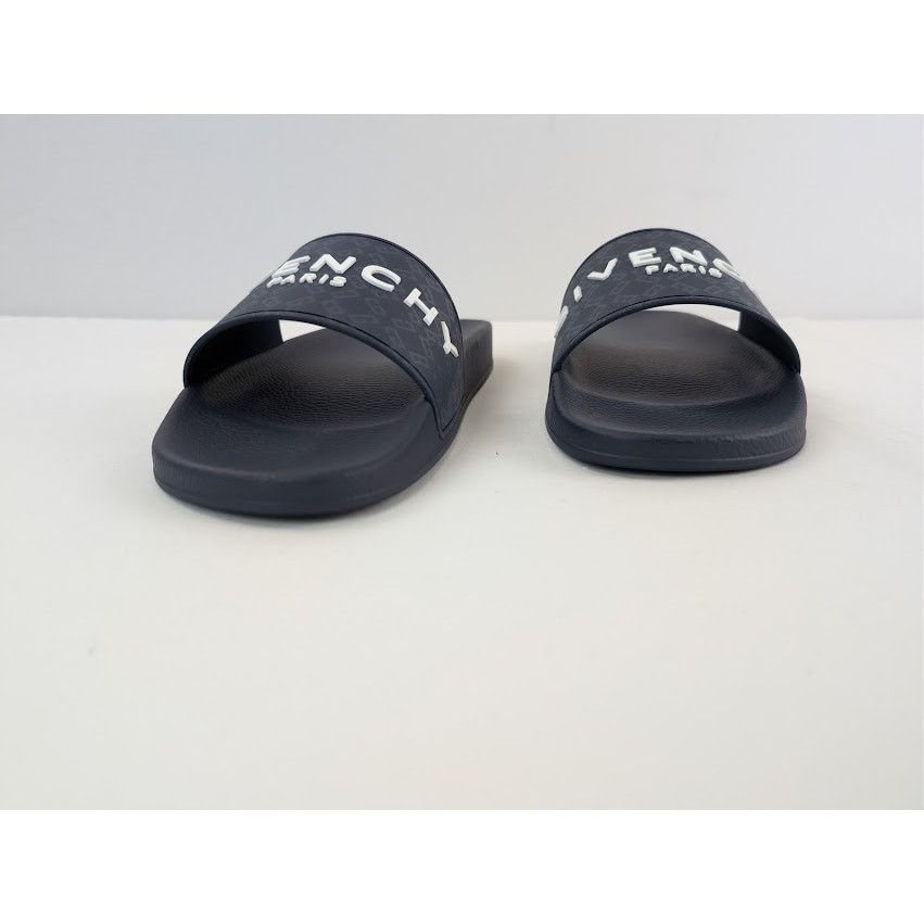 Givenchy o1rshd1 Embossed Rubber Logo Printed Slide Sandals Dark Blue Size US 14 / EU 47 - 8 Thumbnail