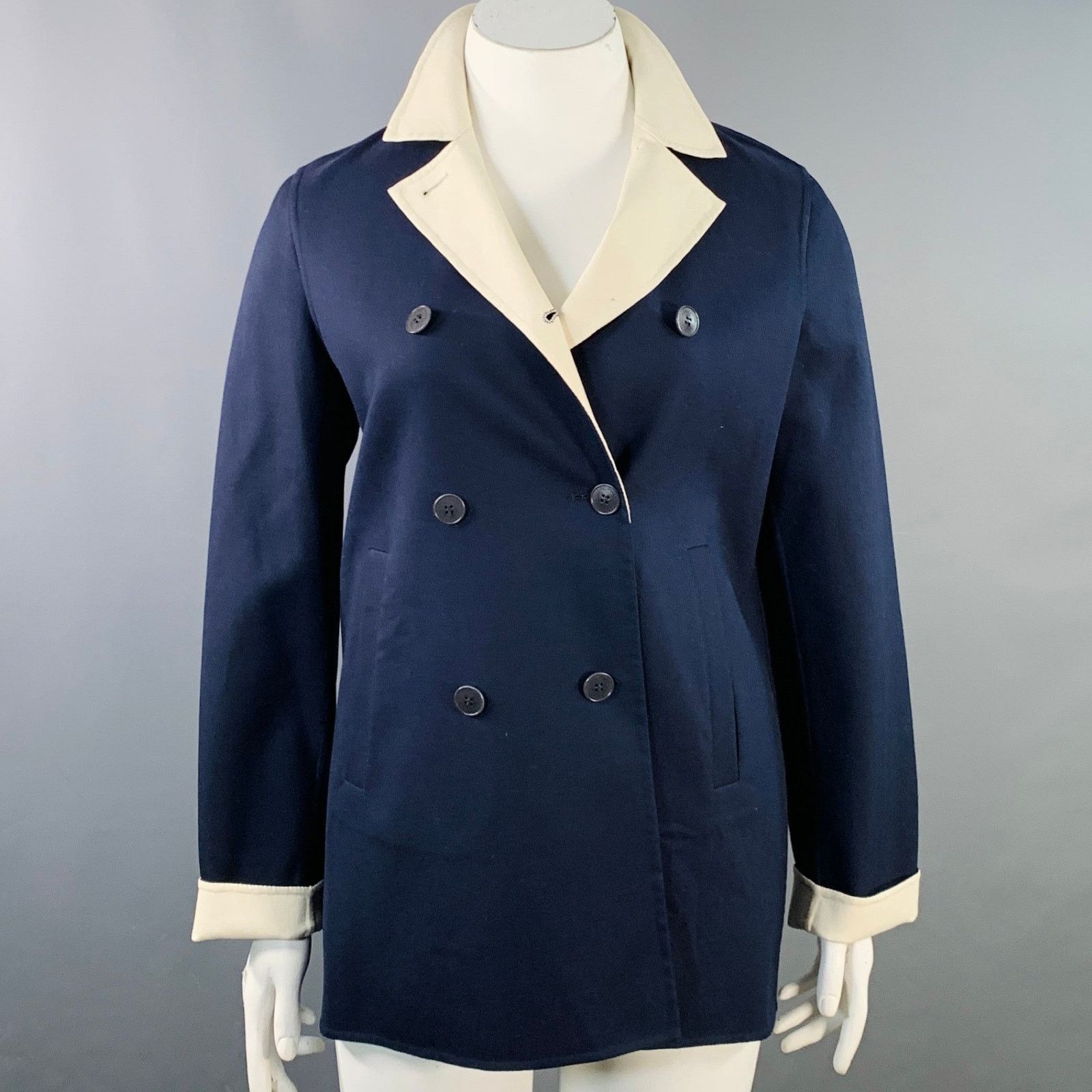 Loro Piana LORO PIANA Caleb Navy Cotton Double Breasted Jacket Blazer Size XL / US 12-14 / IT 48-50 - 1 Thumbnail