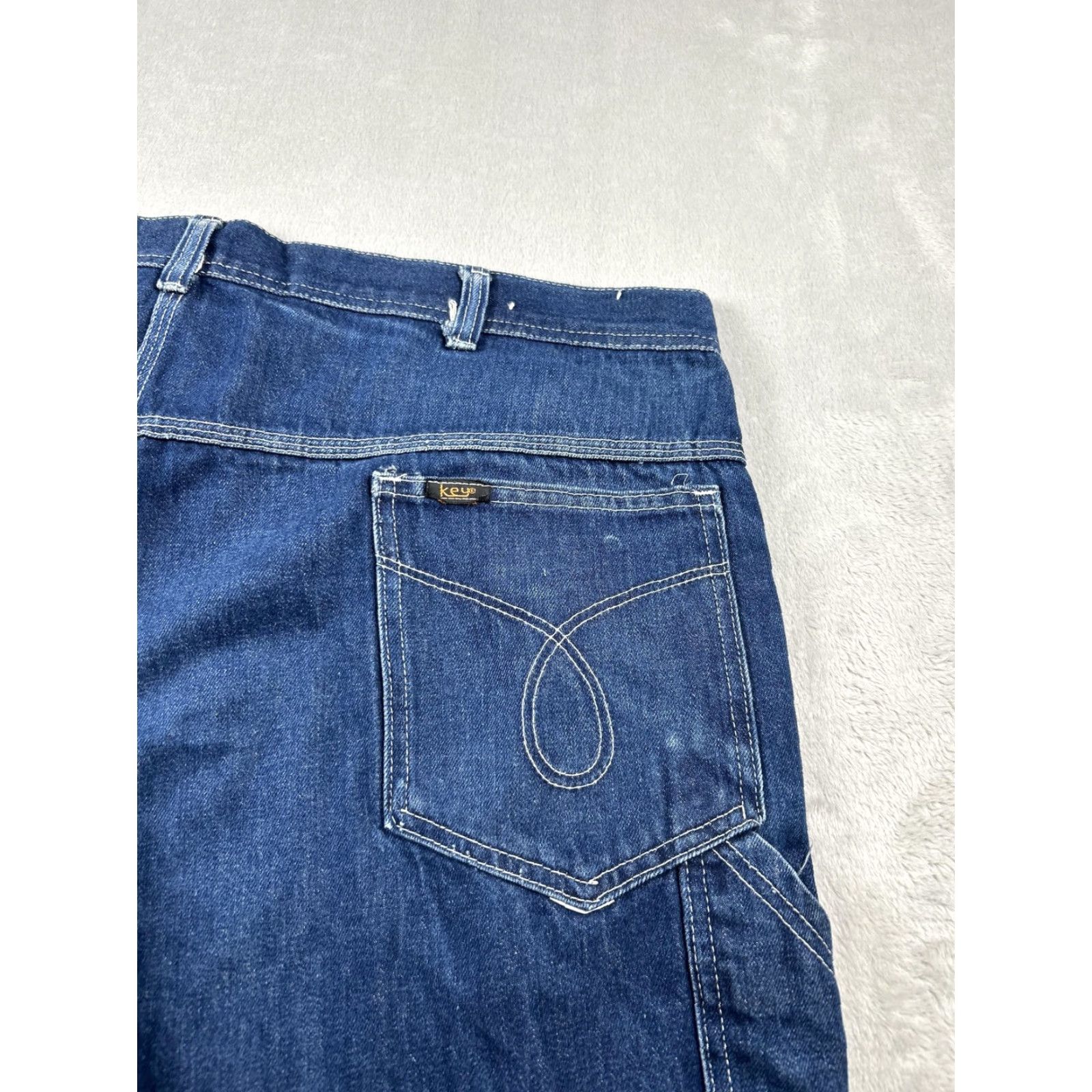 Vintage VINTAGE Key Jeans Mens 41x29 Denim Carpenter Workwear Utility Pockets Blue 60s Size US 41 - 3 Thumbnail