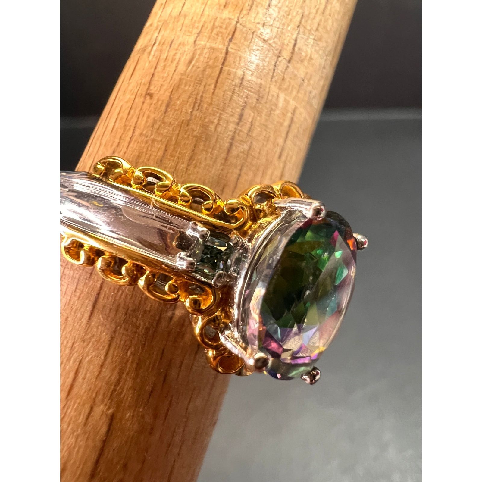 Other NEW green mystic topaz two toned sterling silver ring size 8 Size ONE SIZE - 11 Thumbnail