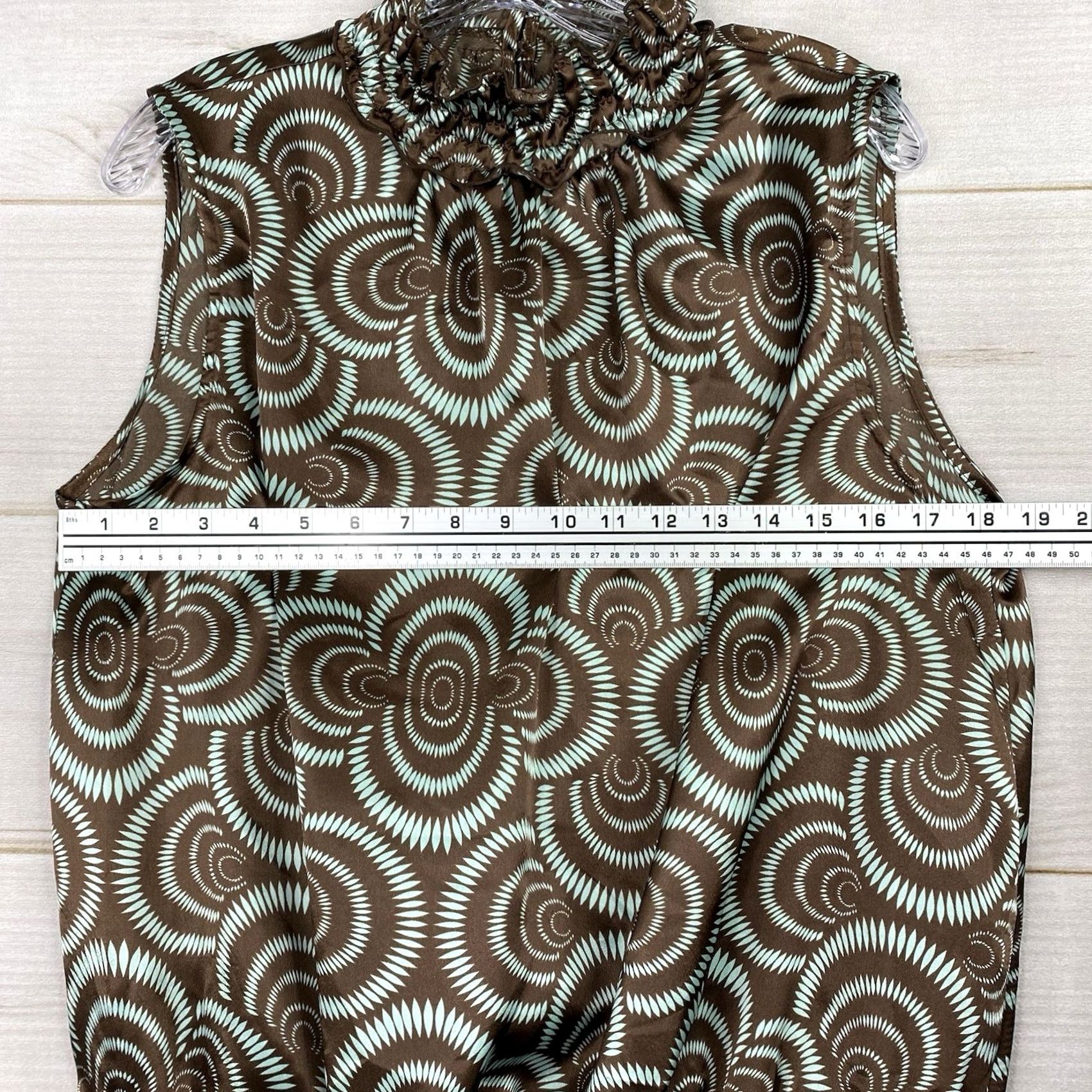 Vintage VINTAGE Serenade Blouse Shirt L Brown Satin Mock Neck Sleeveless Geometric Fairy Hippie 90s Womens Size L / US 10 / IT 46 - 5 Thumbnail