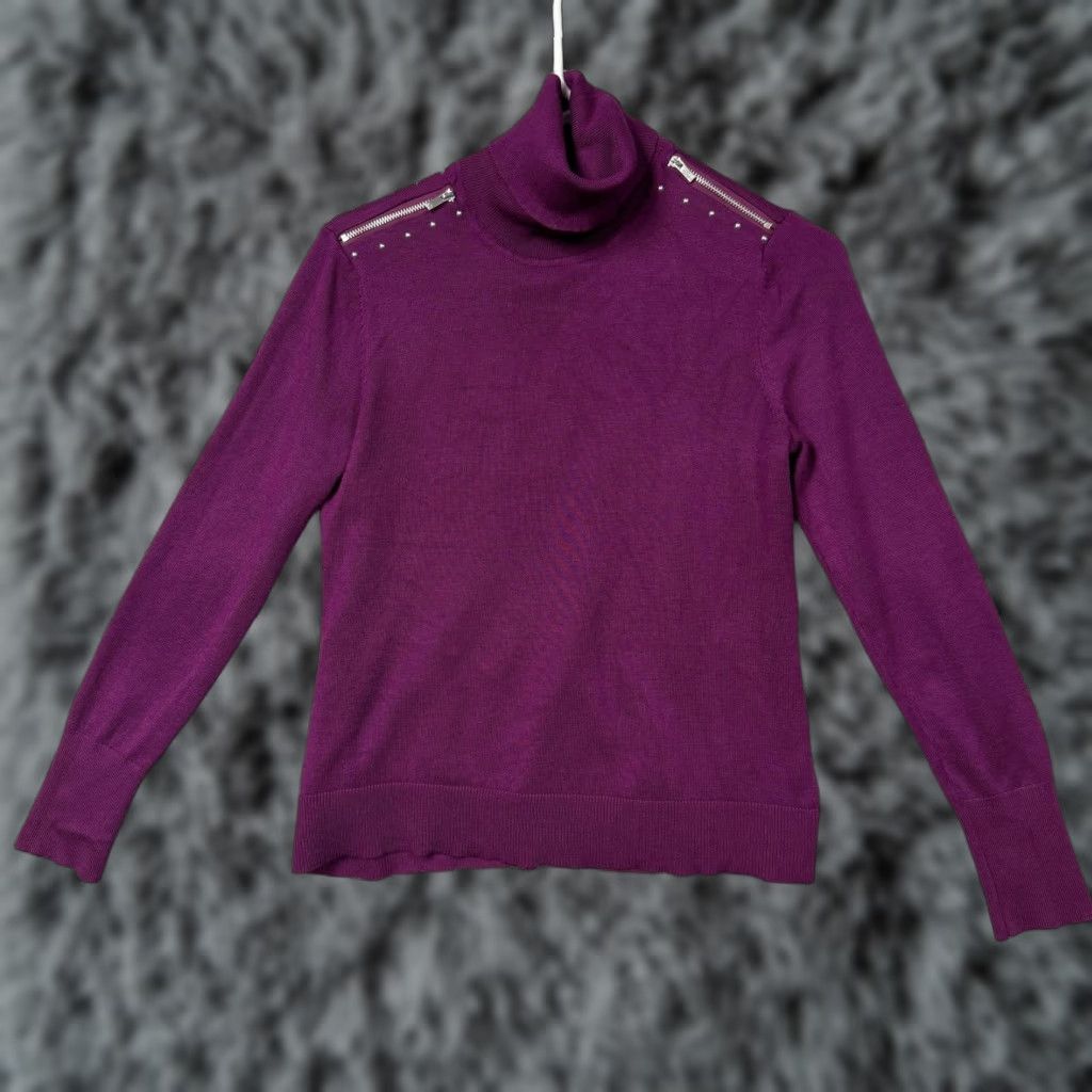 Vintage Retrology Sweater Womens S Purple Turtleneck Studded Shoulder Zipper Edgy Chic Size S / US 4 / IT 40 - 1 Thumbnail