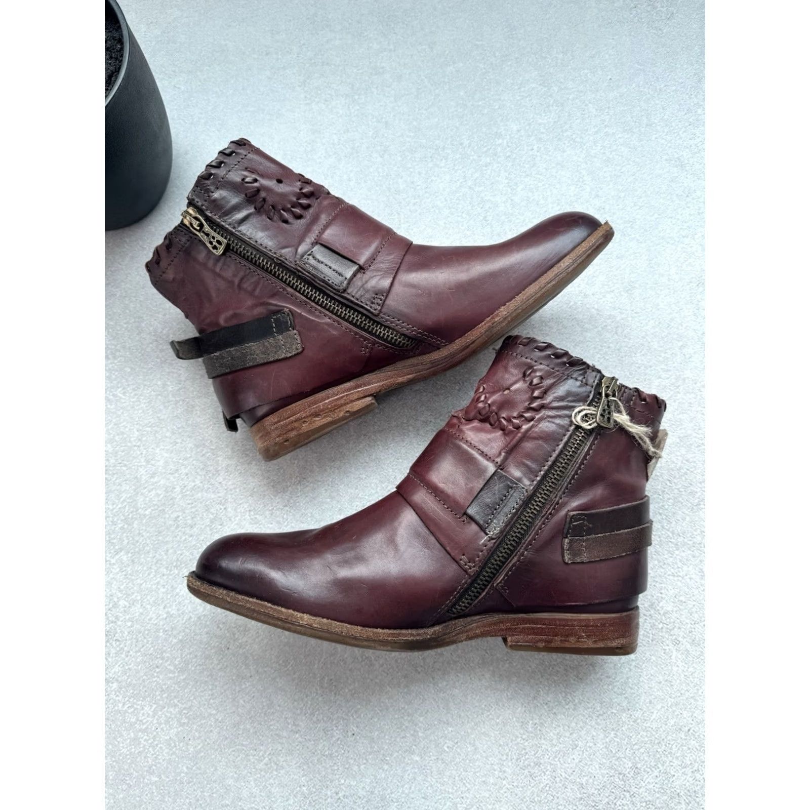 A.S.98 VINTAGE A.S 98 Airstep Ankle Leather Burgundy Boots Women US 6.5 37 Size Leather Burgundy 80s 90s Biker Bohemian A.S98 Shoes Size US 7 / IT 37 - 3 Thumbnail