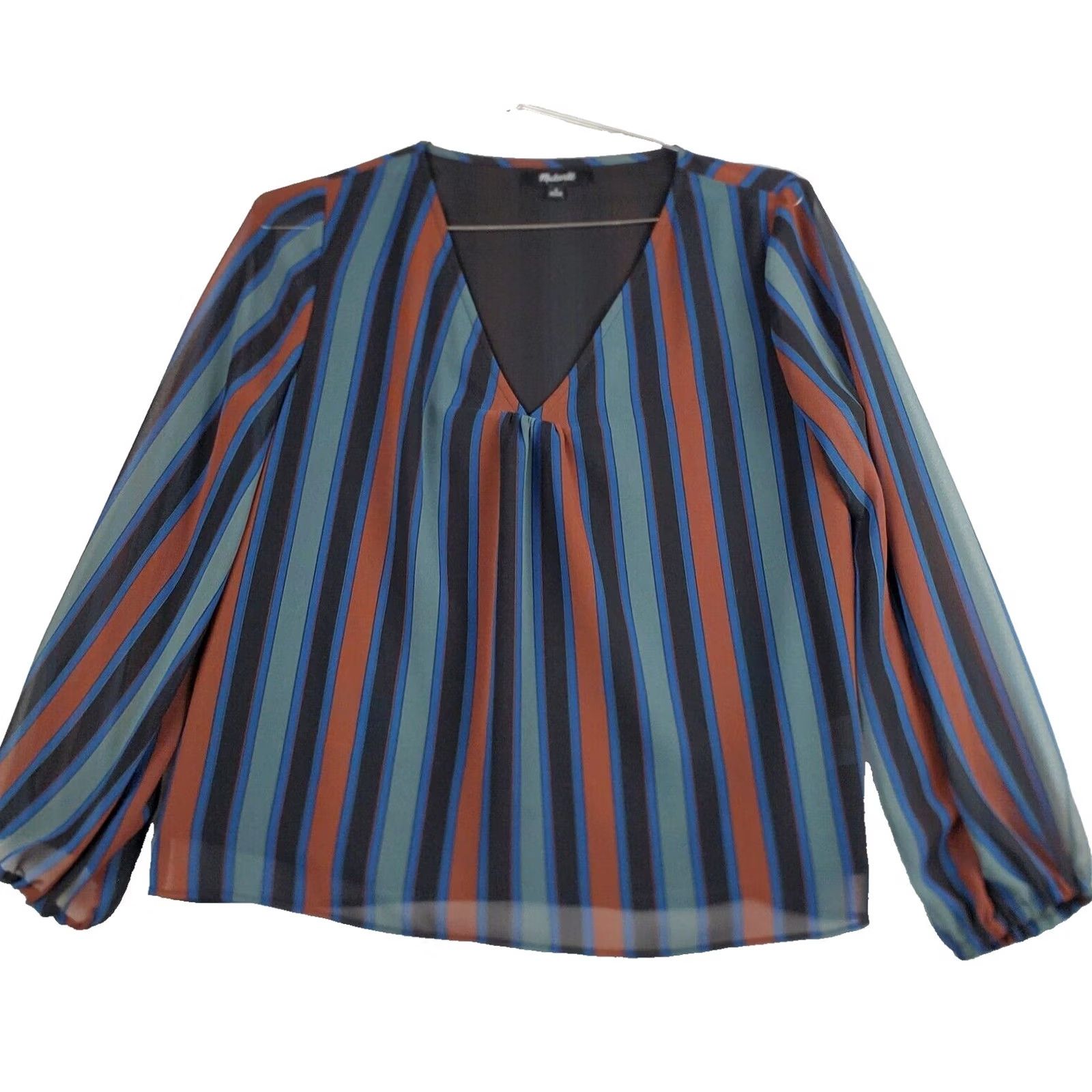 Madewell Madewell Blouse Womens Small Blue Striped Polyester Flowy Lined V-Neck Pullover Size S / US 4 / IT 40 - 2 Thumbnail