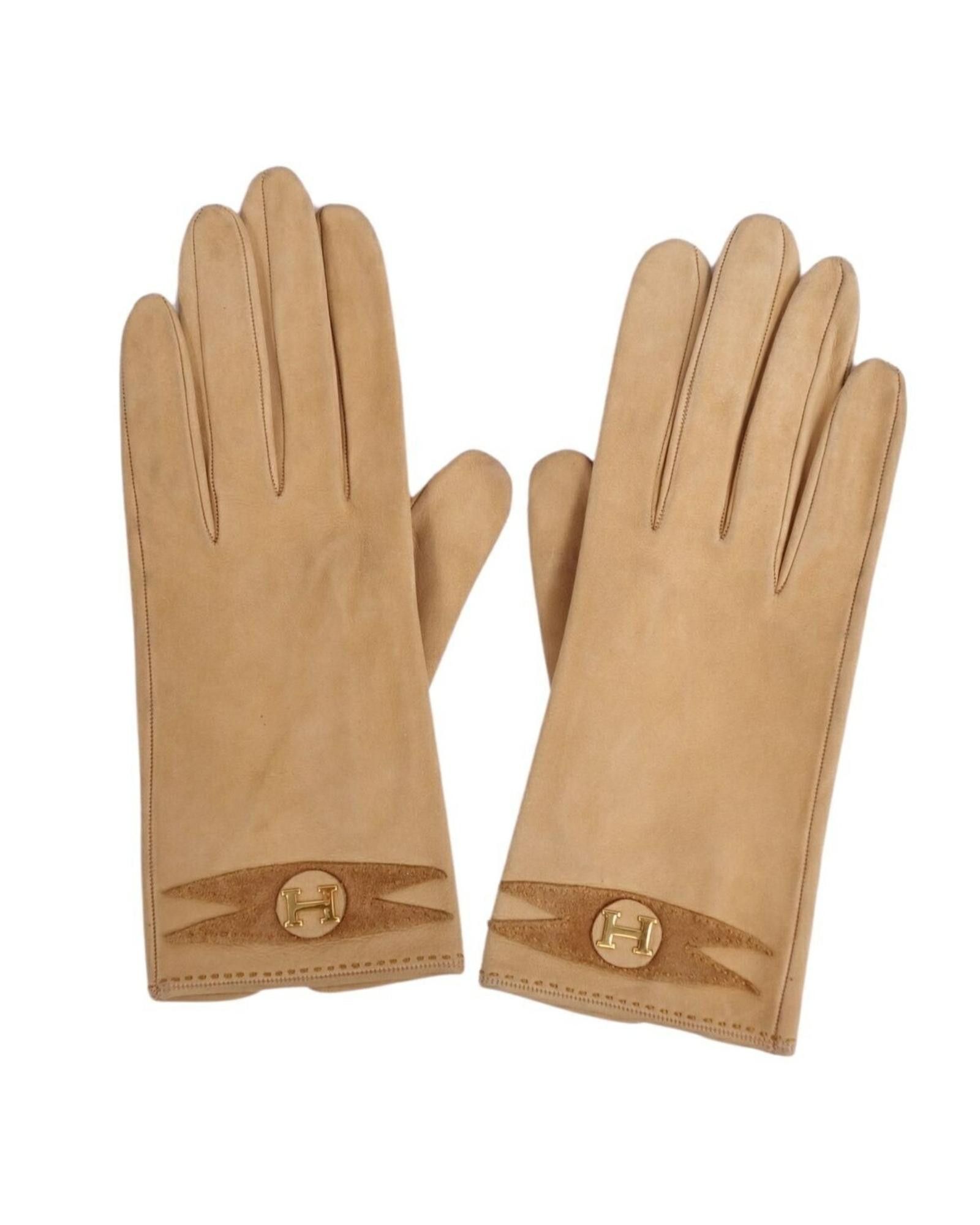image of Hermes Brown Leather Fashion Gloves, Men's