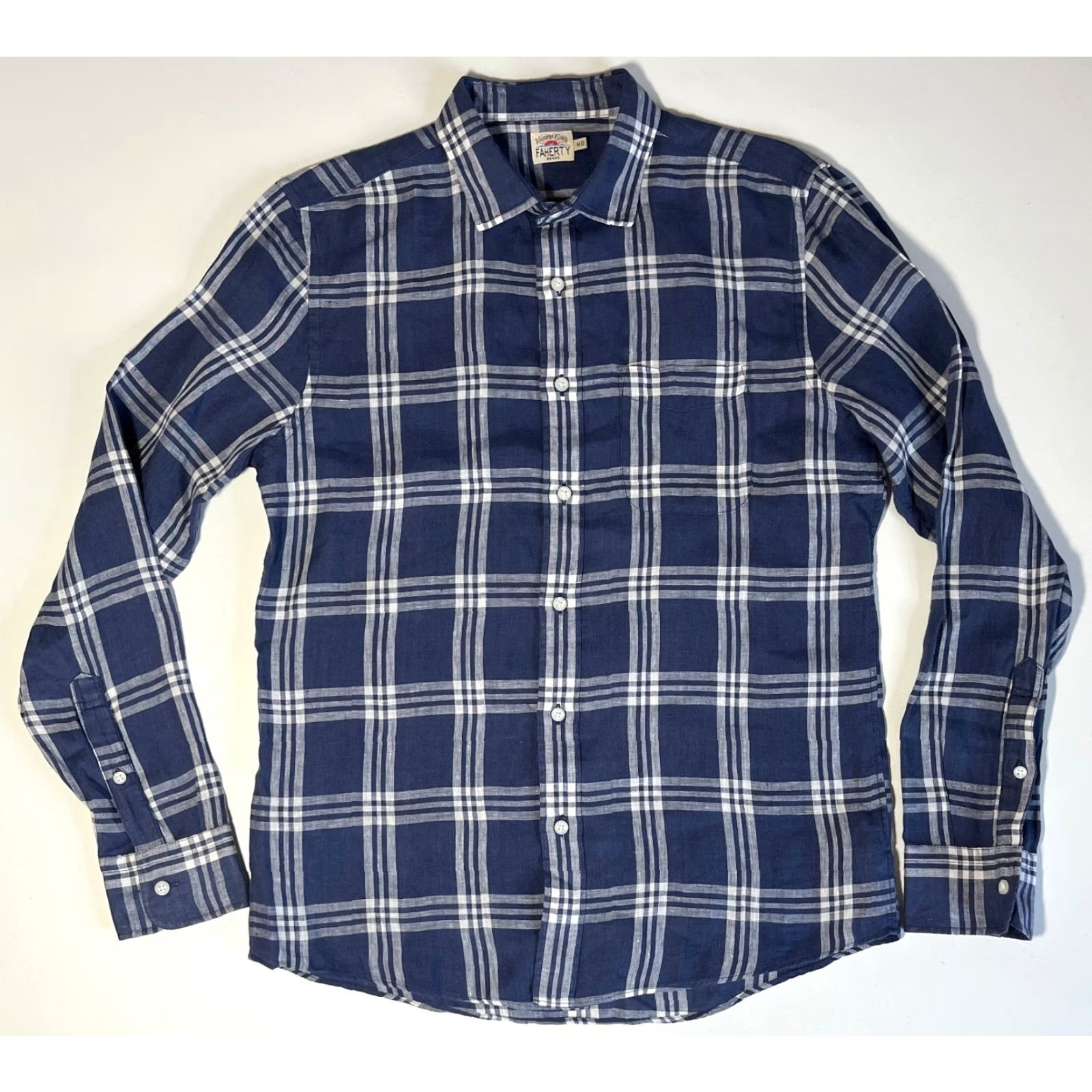 Faherty Faherty Men's Button-Up Linen Shirt Plaid Blue Sz M - Casual, Lightweight, Long Sleeve, Collared, 100% Linen, Regular Fit Size US M / EU 48-50 / 2 - 3 Thumbnail
