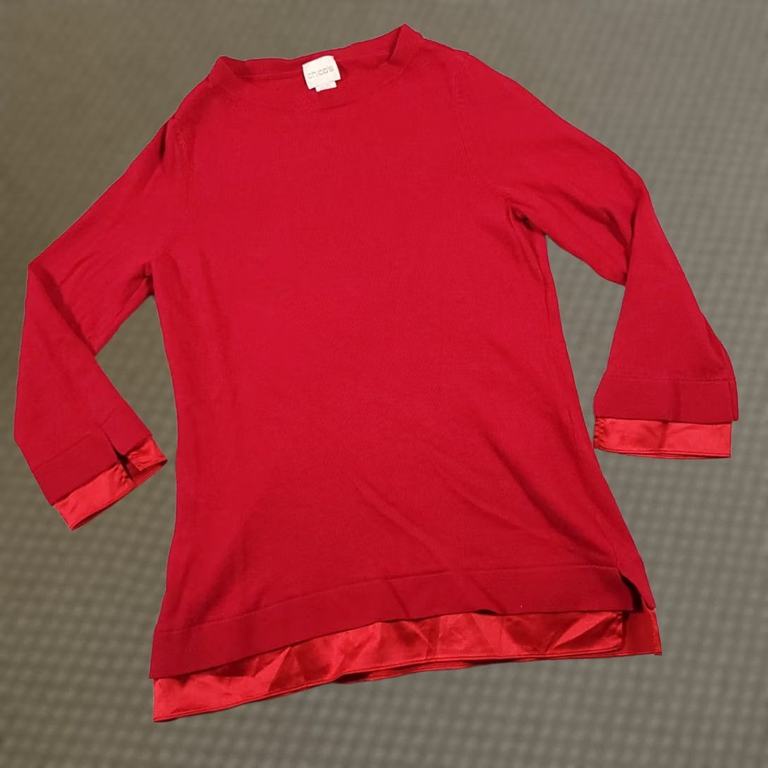 Vintage Chico's Sweater Women's XS Red 3/4 Sleeve V-Neck Pullover Knit Solid Slit Sleeve Casual, Business, Travel, Formal Mens Womens Boys Girls Size XS / US 0-2 / IT 36-38 - 1 Thumbnail