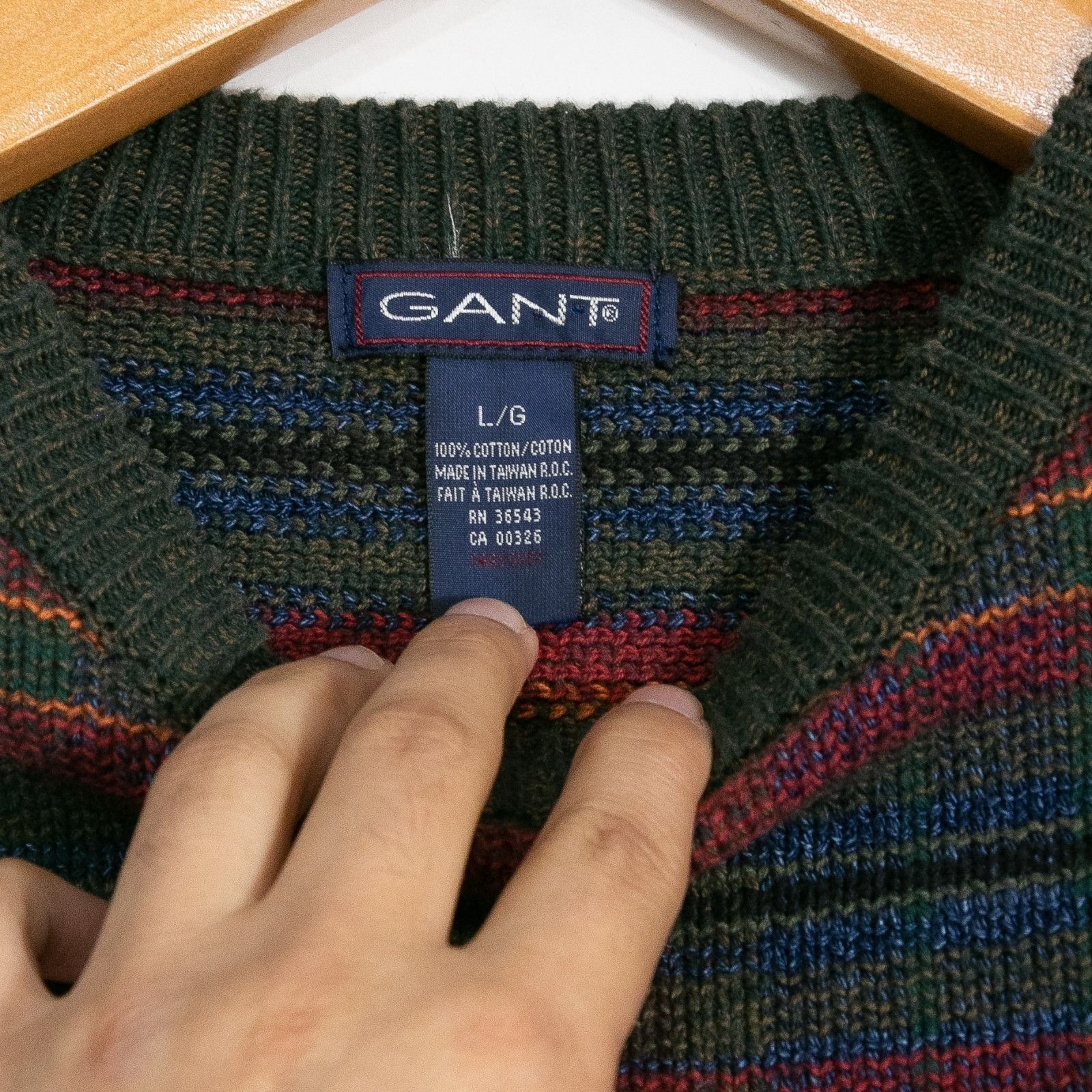 Gant Vintage 90s Gant Plaid Cotton Knit Sweater Large Distressed Size US L / EU 52-54 / 3 - 3 Thumbnail