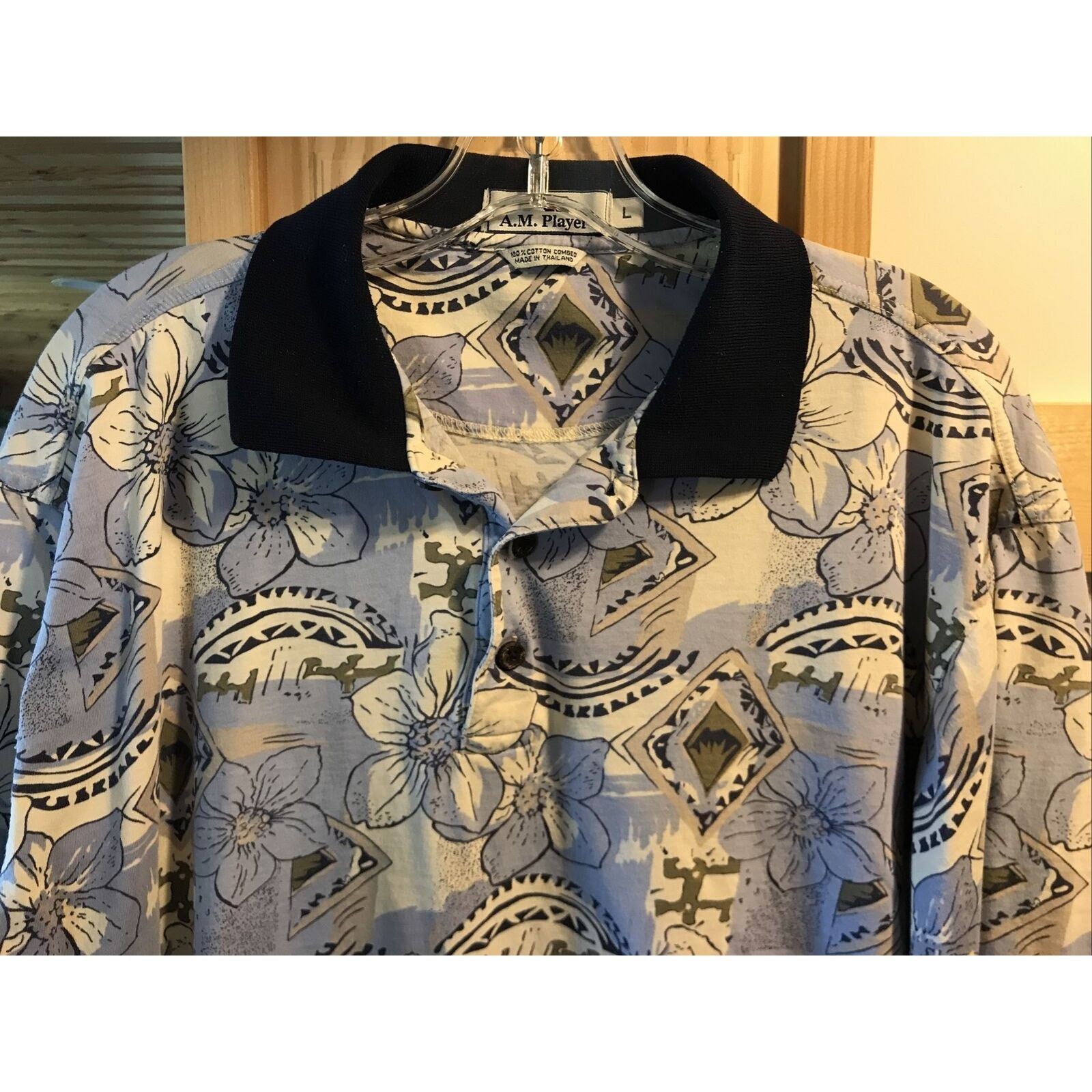 Other A.M. Player Vintage Mens L Blue Floral SS Cotton Polo Shirt Size US L / EU 52-54 / 3 - 8 Thumbnail