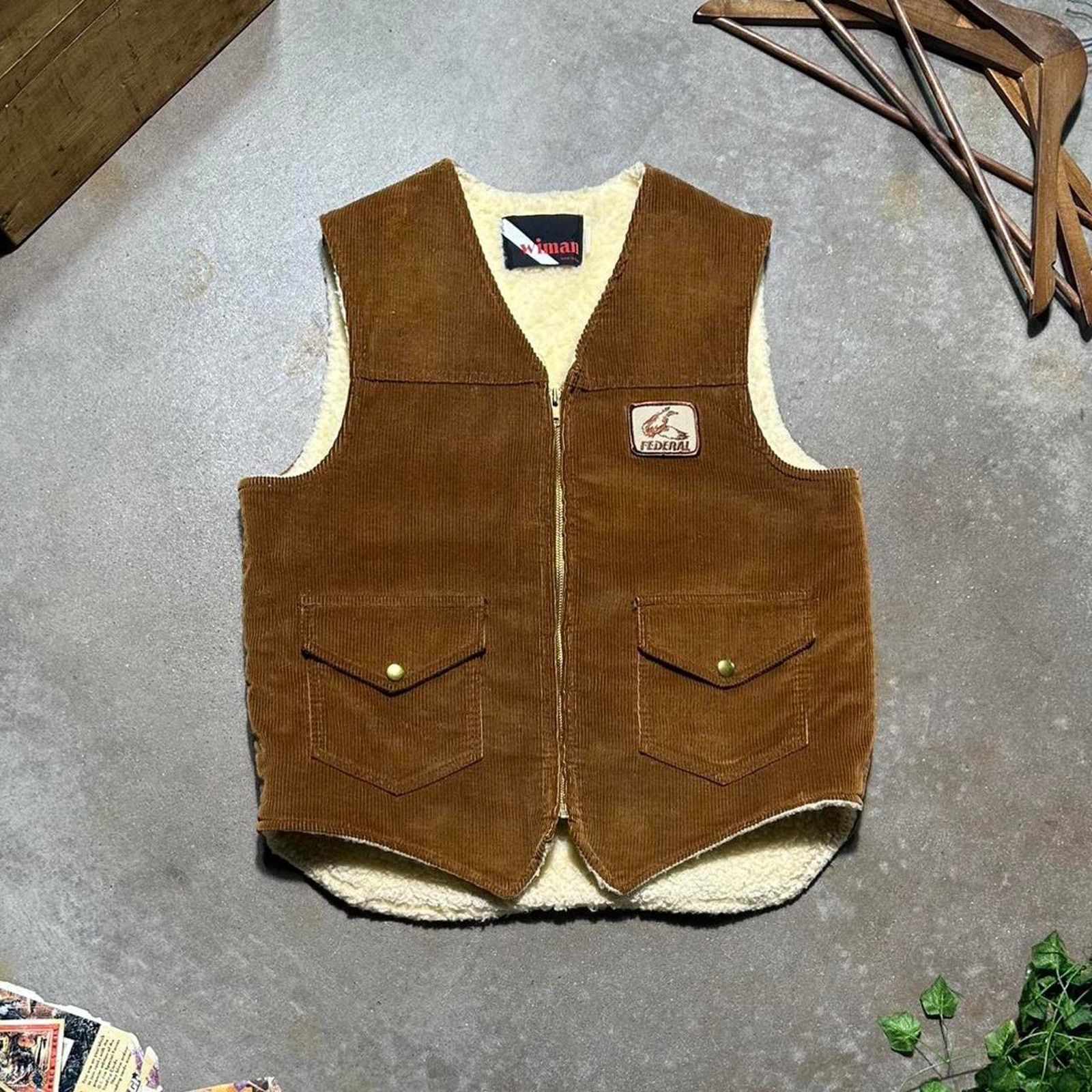 Hanes Vintage 80s Federal Corduroy Sherpa Lined Vest Medium Tan Size US M / EU 48-50 / 2 - 1 Thumbnail