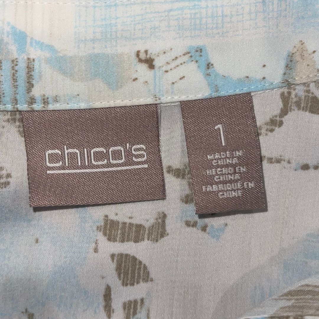 Chicos Multi Color Roll tab Sleeve Button up Blouse SZ 1 Medium Size M / US 6-8 / IT 42-44 - 3 Thumbnail