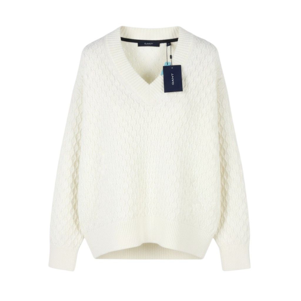Gant TEXTURE V-NECK M Eggshell Loose Jumper 87224 Size M / US 6-8 / IT 42-44 - 1 Thumbnail