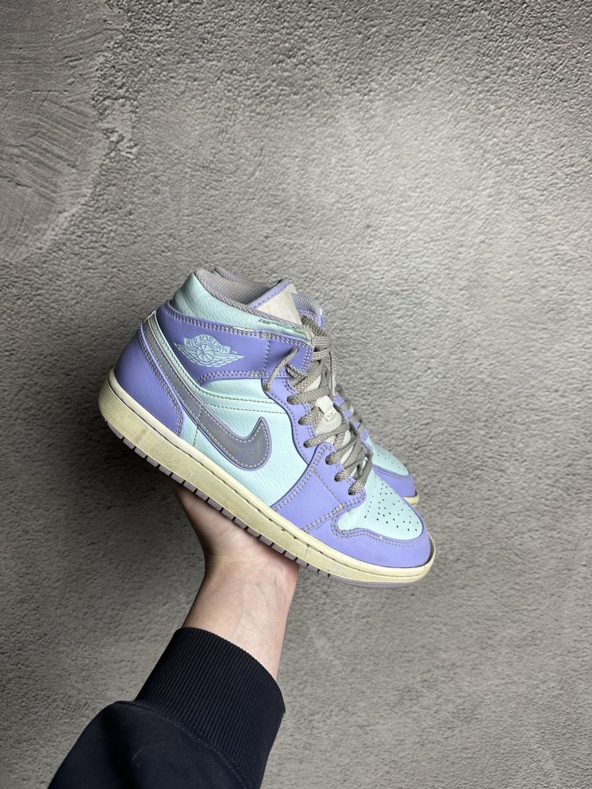 Nike Nike Jordan 1 Mid Purple Aqua Leather Sneakers Y2K Disressed Size US 8.5 / EU 41-42 - 1 Thumbnail