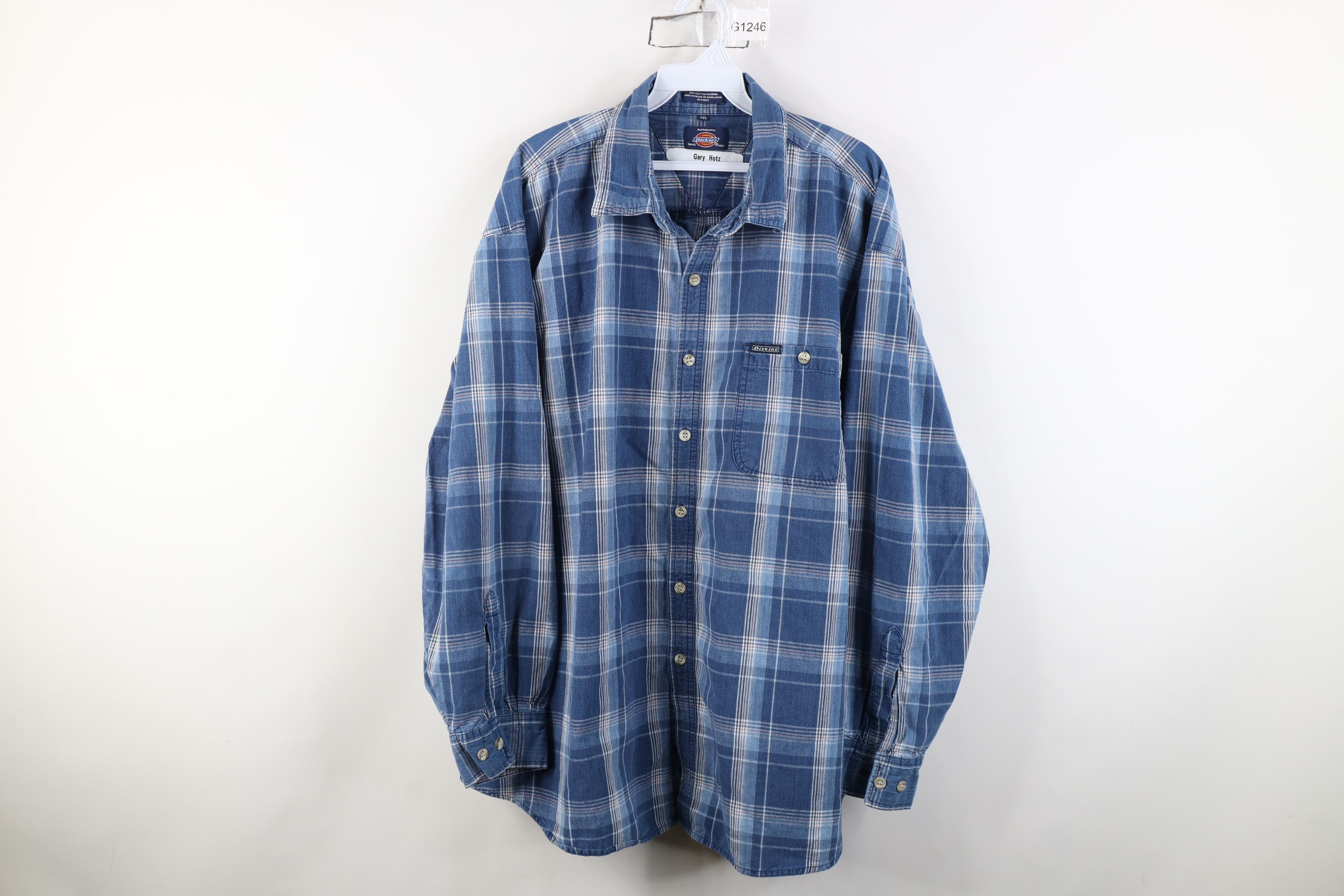 Dickies Vintage 90s Dickies Canvas Collared Button Shirt Blue Plaid Size US XXL / EU 58 / 5 - 1 Thumbnail