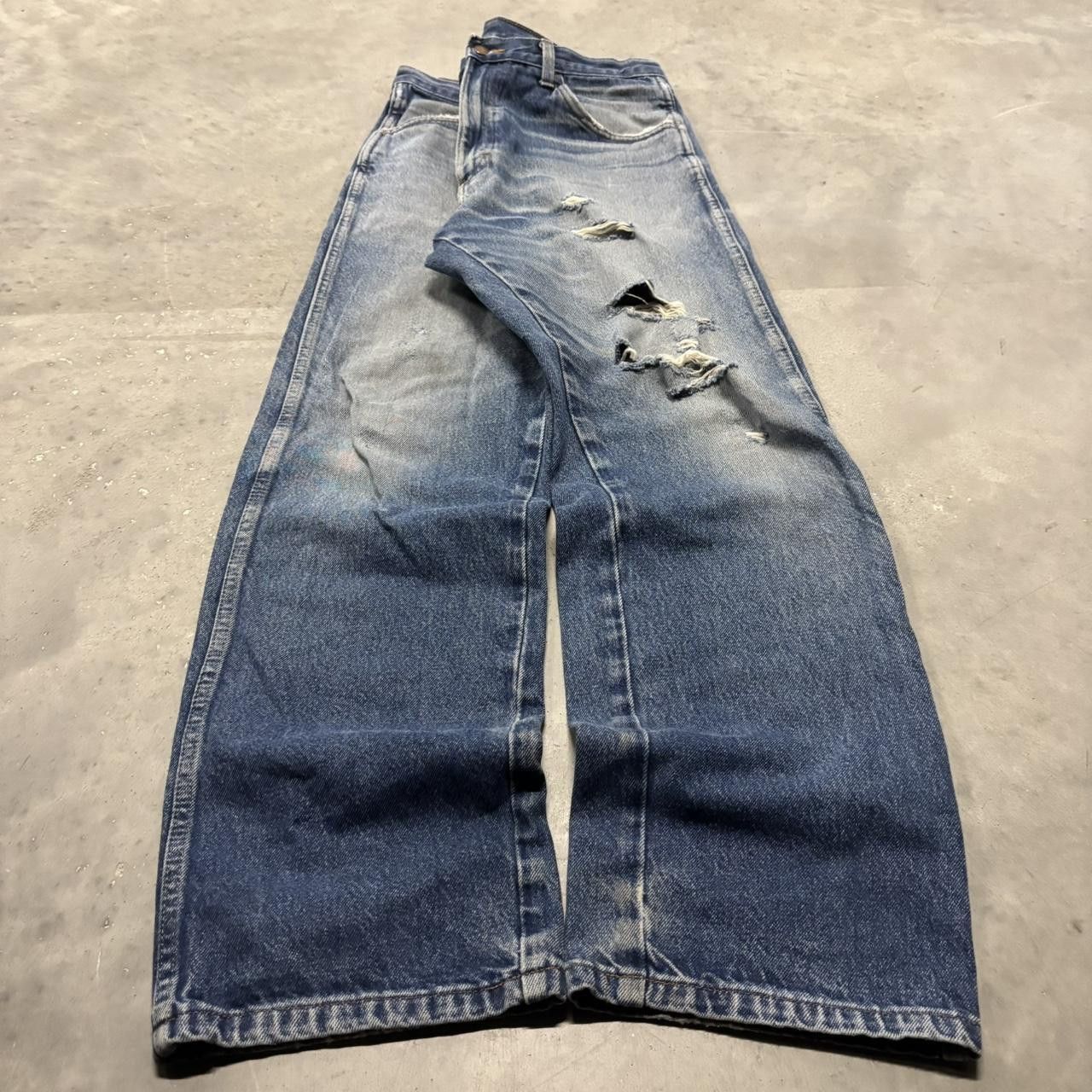 Japanese Brand × Vintage Crazy Vintage Y2K/2000s Grunge Faded Dark Wash Distressed Denim Jeans! Size US 34 / EU 50 - 3 Thumbnail