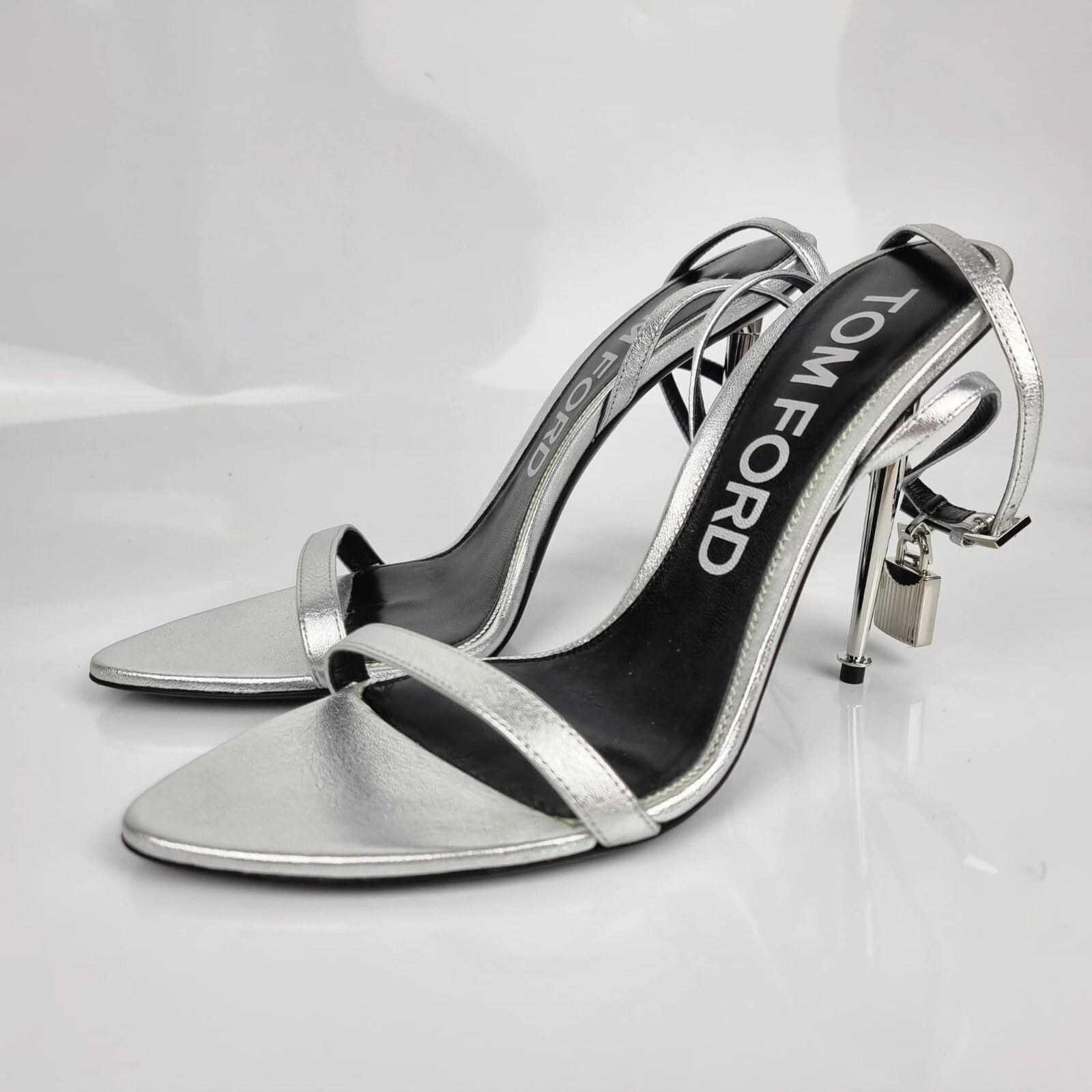 Tom Ford TOM FORD Padlock Silver Laminated Leather 105mm Sandals Size US 7.5 / IT 37.5 - 1 Thumbnail