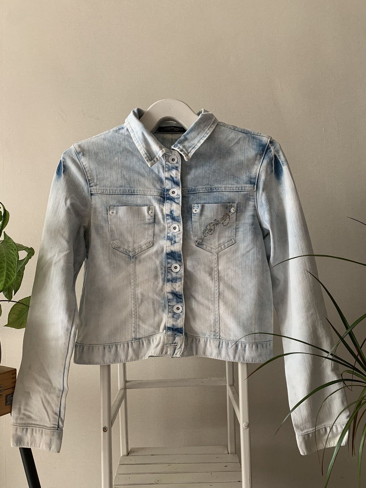 Affliction Y2K Ed Hardy Vintage Rhinestone Washed Denim Cropped Jacket Size S / US 4 / IT 40 - 2 Thumbnail