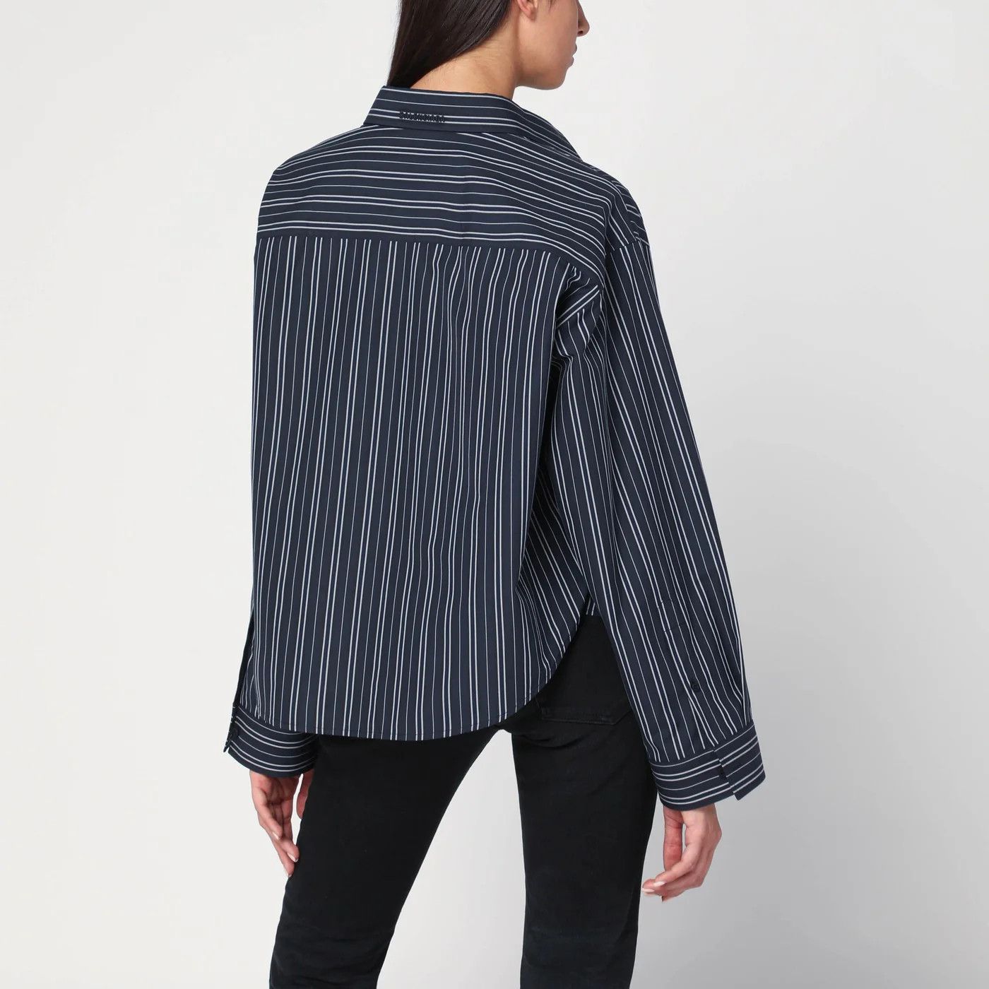 Balenciaga o1d2blof0426 Striped Cotton Button Shirt in Navy Blue Size XS / US 0-2 / IT 36-38 - 3 Thumbnail
