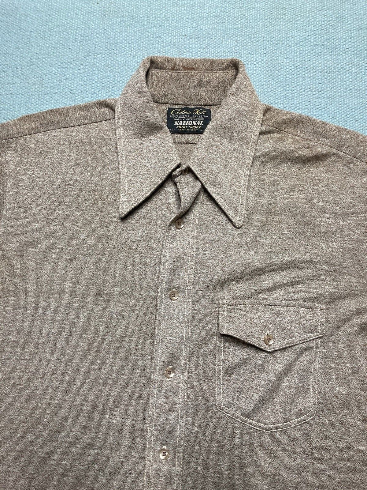 Vintage 60s long sleeve polo shirt poly cotton knit dagger collar L Size US L / EU 52-54 / 3 - 6 Thumbnail
