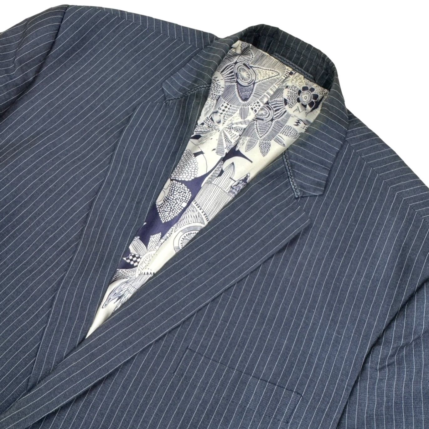 Robert Graham Robert Graham Blazer Jacket Mens Linen Blend Railroad Stripe Blue Size 50R Size 50R - 2 Thumbnail