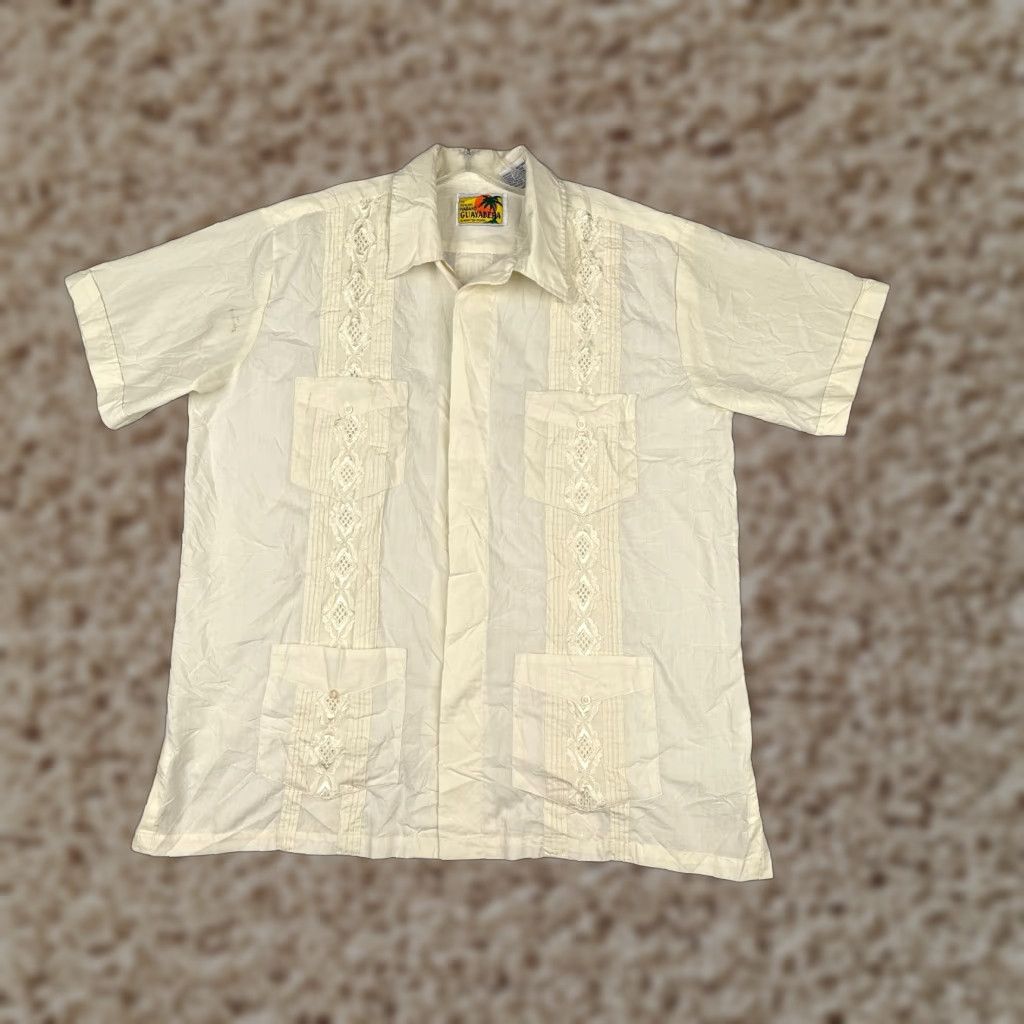 Haband The Genuine Haband Guayabera Shirt Men Large Yellow 4 Pocket Poly Blend READ Size US L / EU 52-54 / 3 - 1 Thumbnail