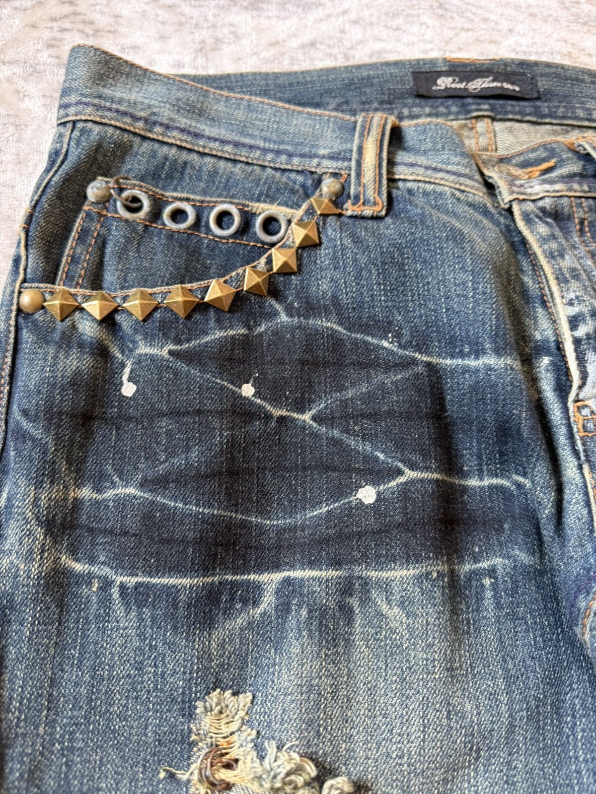 If Six Was Nine Root Three Japan Studded & Pierced Rusty Wash Flared Jeans Size US 32 / EU 48 - 5 Thumbnail