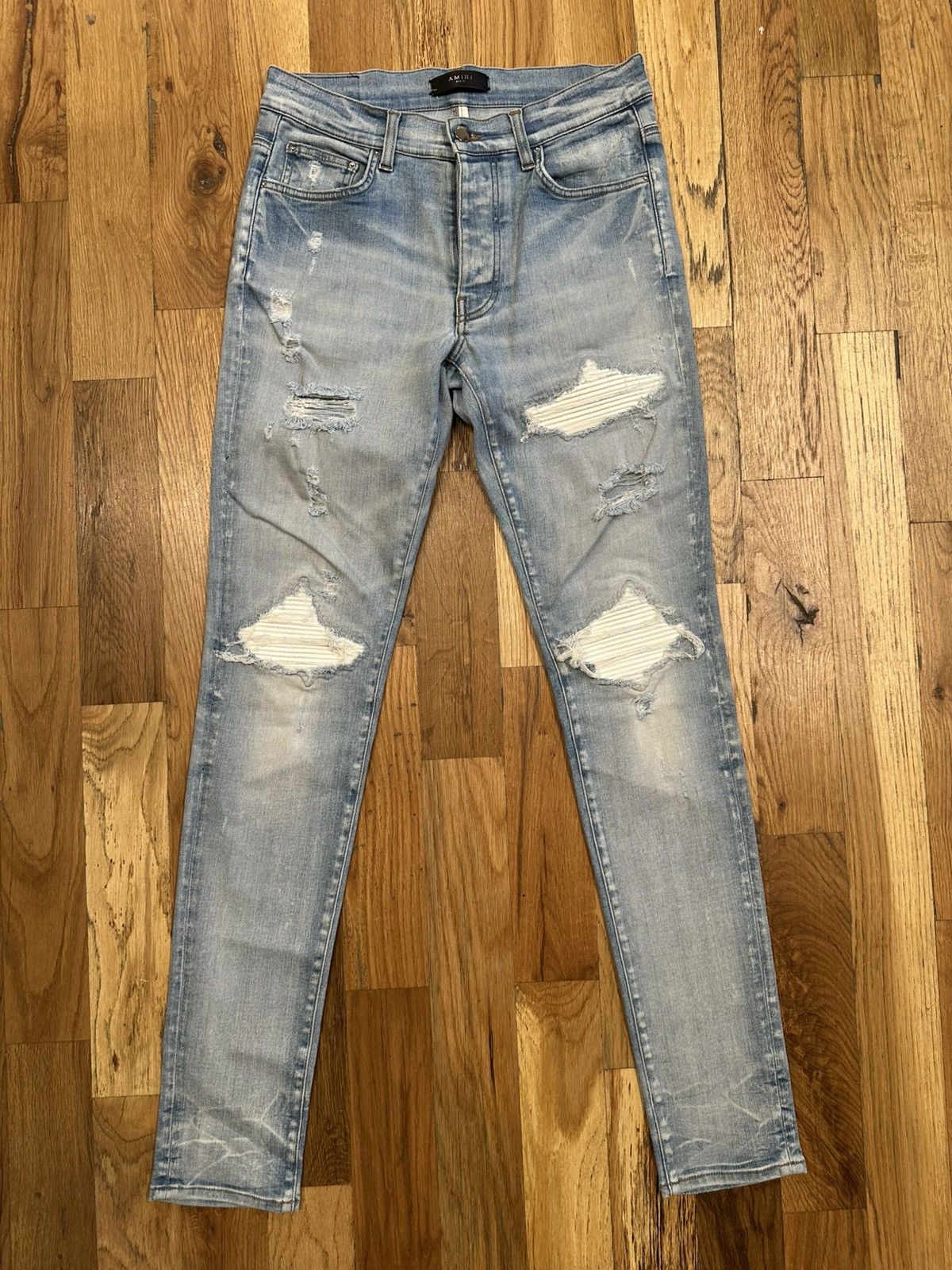 Amiri Amiri MX1 White Leather Blue Denim Jeans Size 31 | Grailed