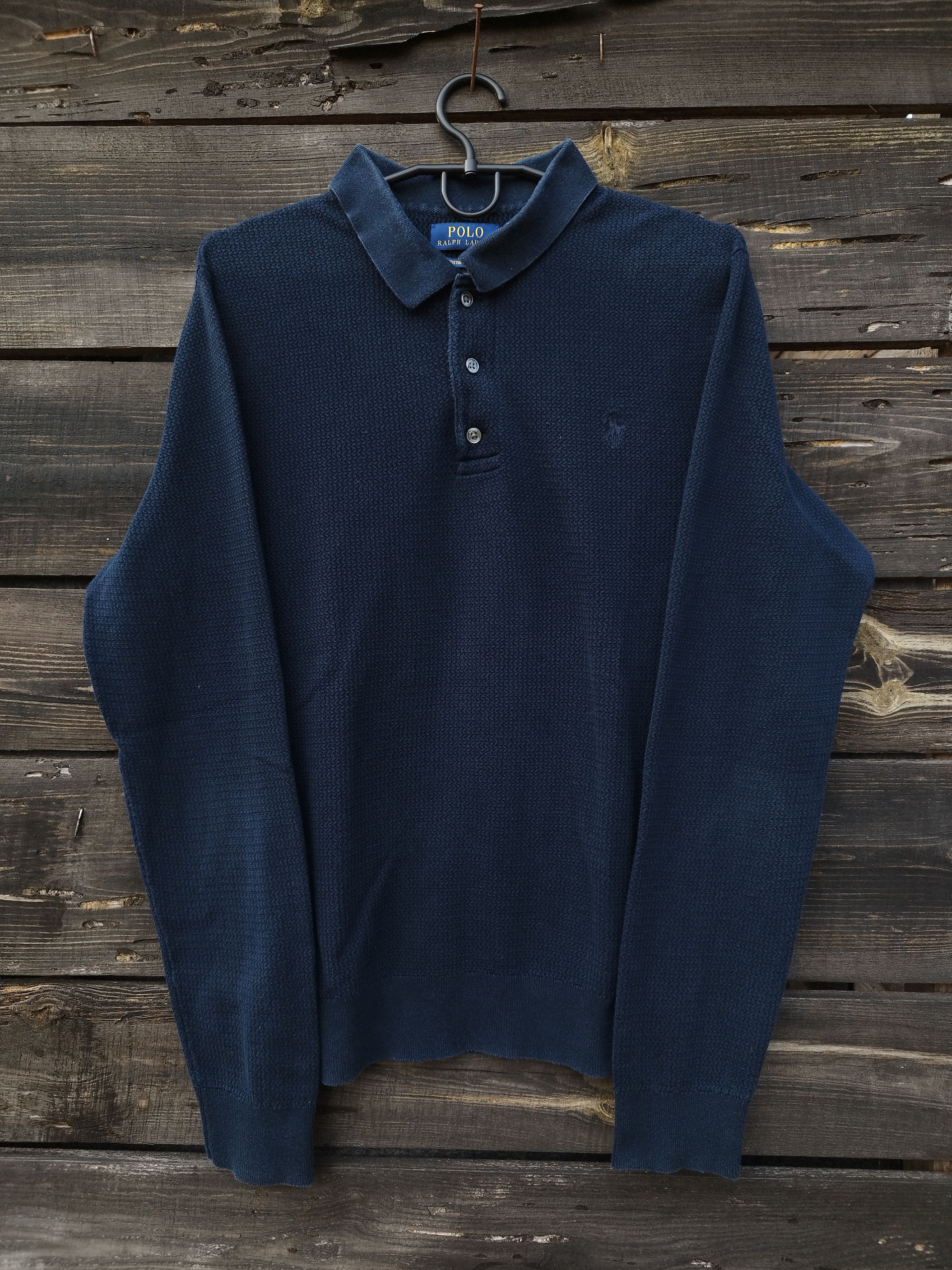 Polo Ralph Lauren Polo Ralph Lauren Navy Textured Knit Long Sleeve Polo Size US L / EU 52-54 / 3 - 1 Thumbnail
