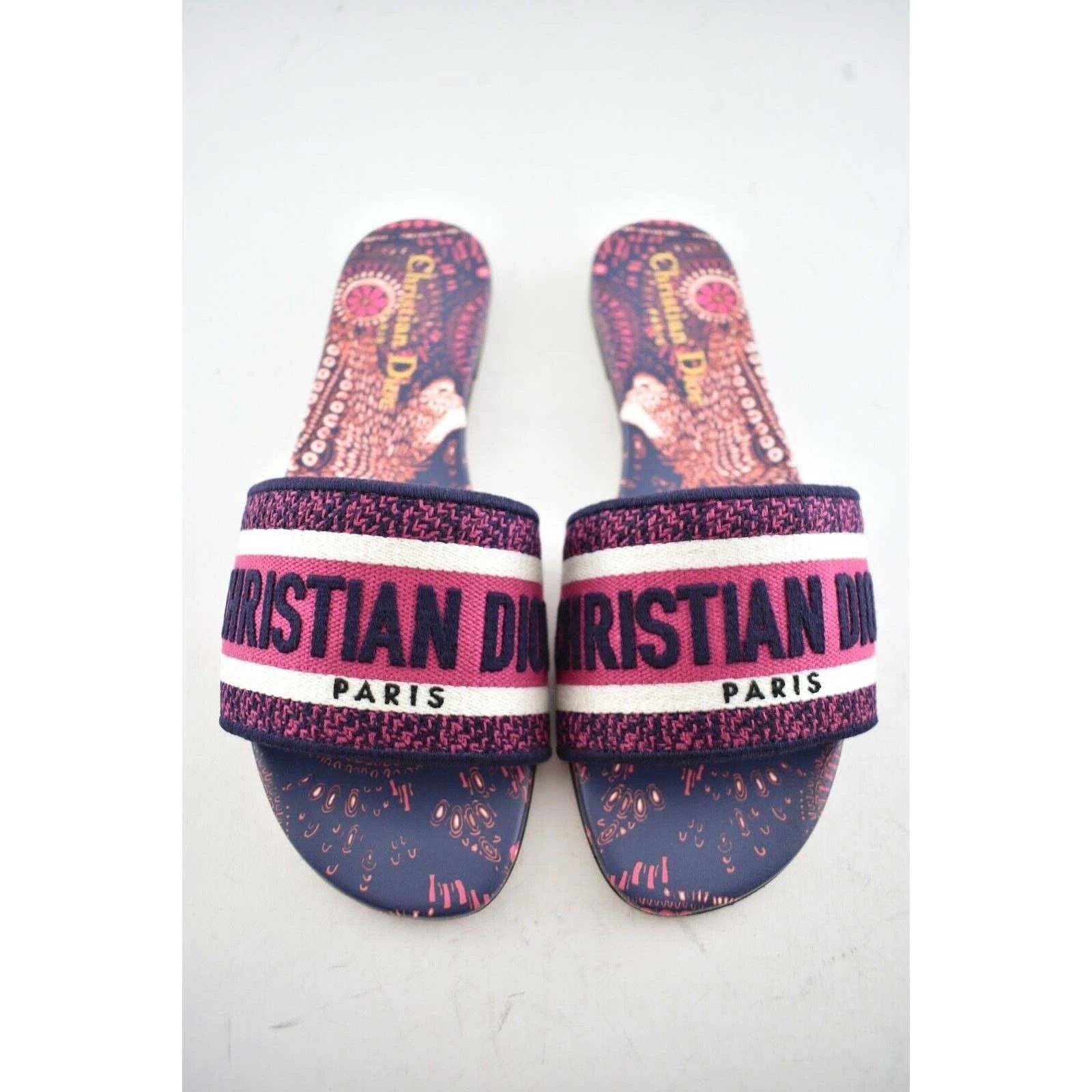 Dior Dway Animals Pink Blue White Logo Slide Mule Flat Sandal 36 Size US 6 / IT 36 - 6 Thumbnail