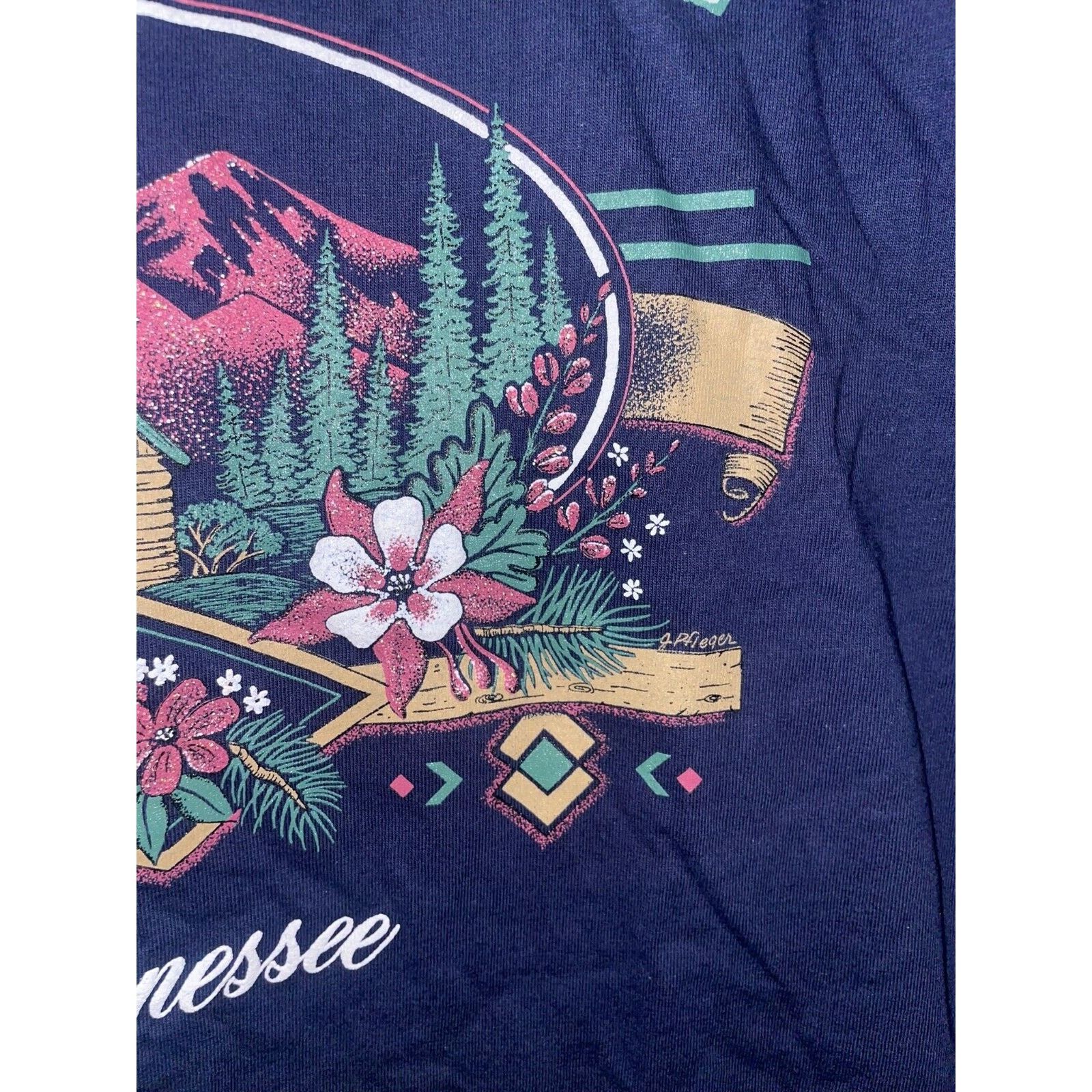Jerzees Vintage Gatlinburg Shirt Tennessee Blue Tee VTG 90s Large Size US L / EU 52-54 / 3 - 5 Thumbnail