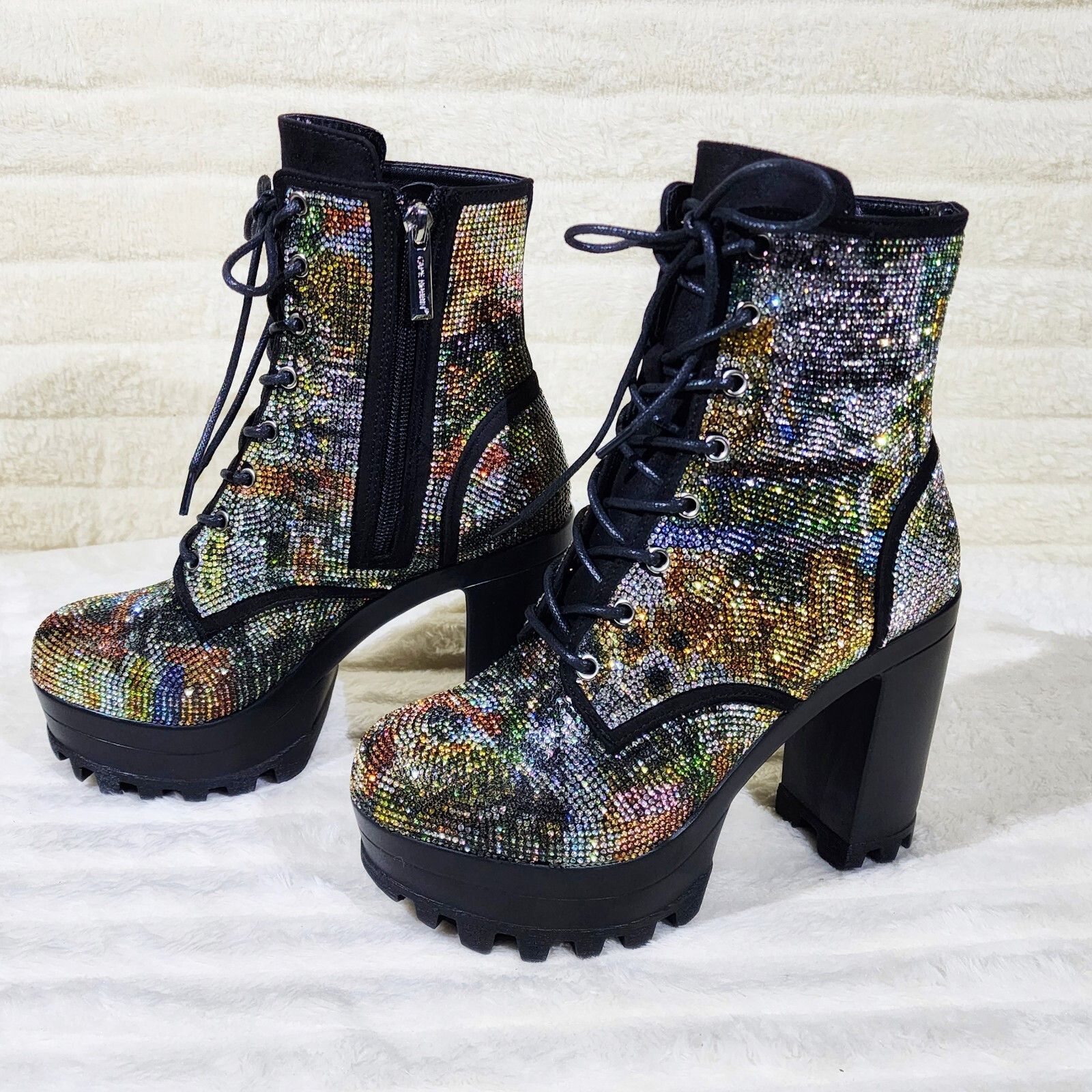 Other News Story Multi Sparkle Rhinestone Lug Sole Chunky High Hee Size US 7 / IT 37 - 3 Thumbnail