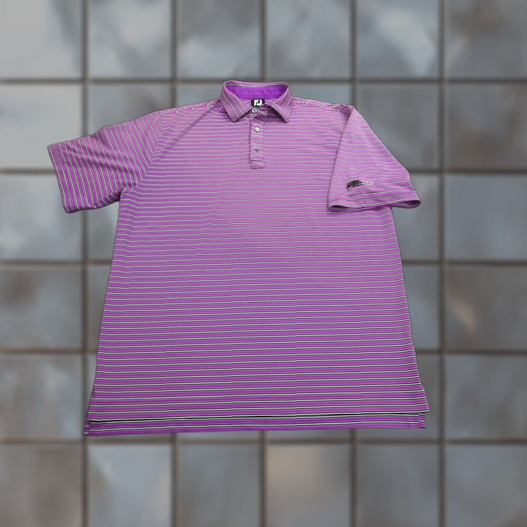 Footjoy FootJoy Polo Shirt Mens XL Purple Striped Golf Performance Tree Embroidered TCI Embroidered Performance FootJoy Green? Size US XL / EU 56 / 4 - 1 Thumbnail