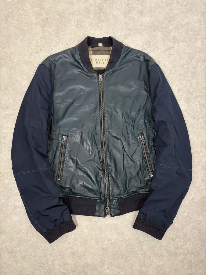 Burberry Burberry Navy Hybrid Leather & Nylon Bomber Jacket Size US M / EU 48-50 / 2 - 1 Thumbnail