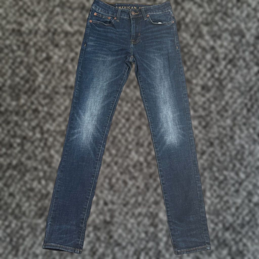 American Eagle Outfitters VINTAGE American Eagle Outfitters Mens Jeans Skinny 29x32 Dark Blue Stretch Distressed Whiskered Modern Size US 29 - 1 Thumbnail