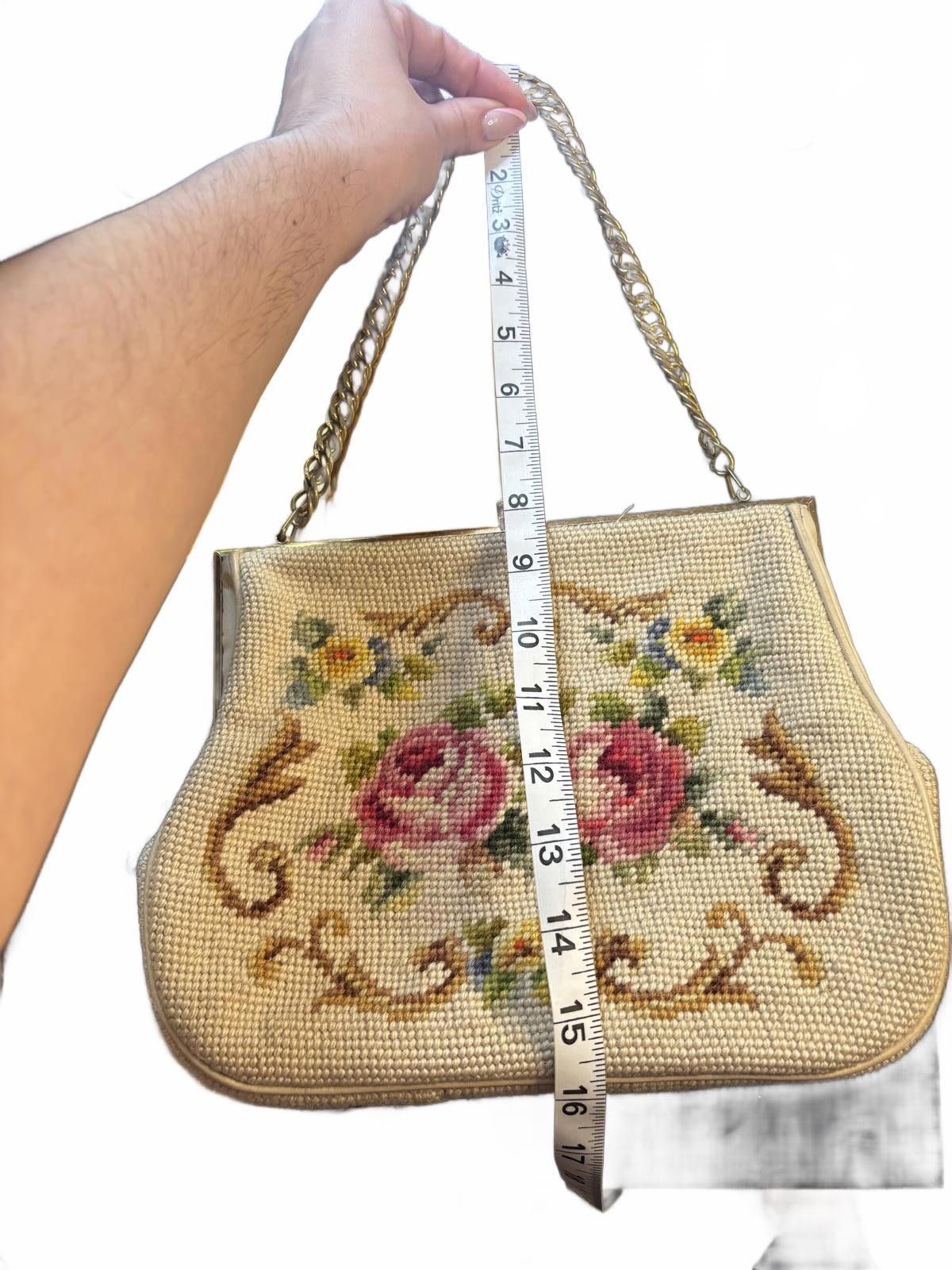 Other 1960s Wool Needlepoint Floral Purse Chain Strap Size ONE SIZE - 7 Thumbnail