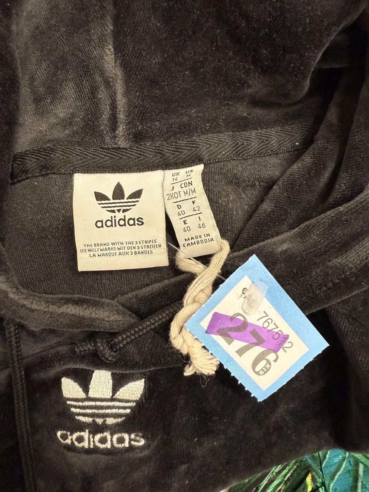 Adidas Adidas Black Velvet Cropped Hoodie with White Stripes Size L / US 10 / IT 46 - 4 Thumbnail