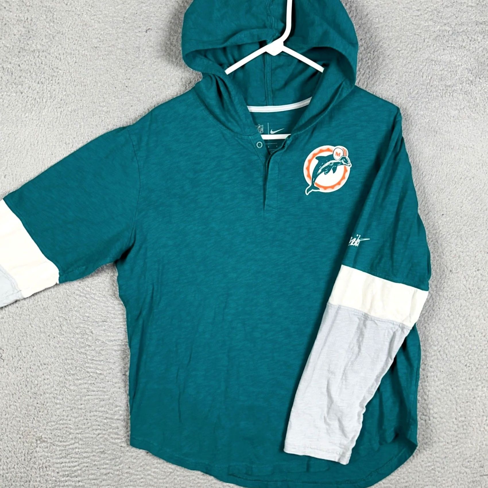 Nike Nike Miami Dolphins Hoodie Mens L Teal Henley NFL Sweatshirt Long Sleeve Button Closure Logo Size US L / EU 52-54 / 3 - 2 Thumbnail