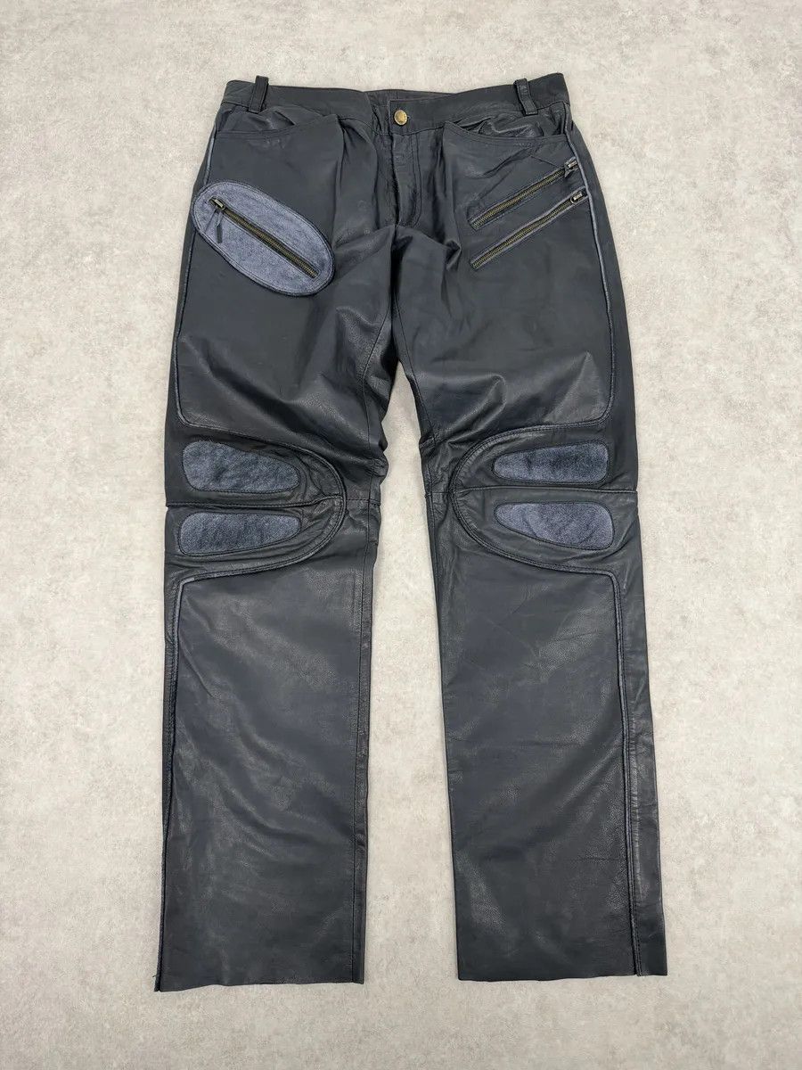 Roberto Cavalli AW2003 Roberto Cavalli Biker Navy Padded Leather Pants Size US 32 / EU 48 - 3 Thumbnail
