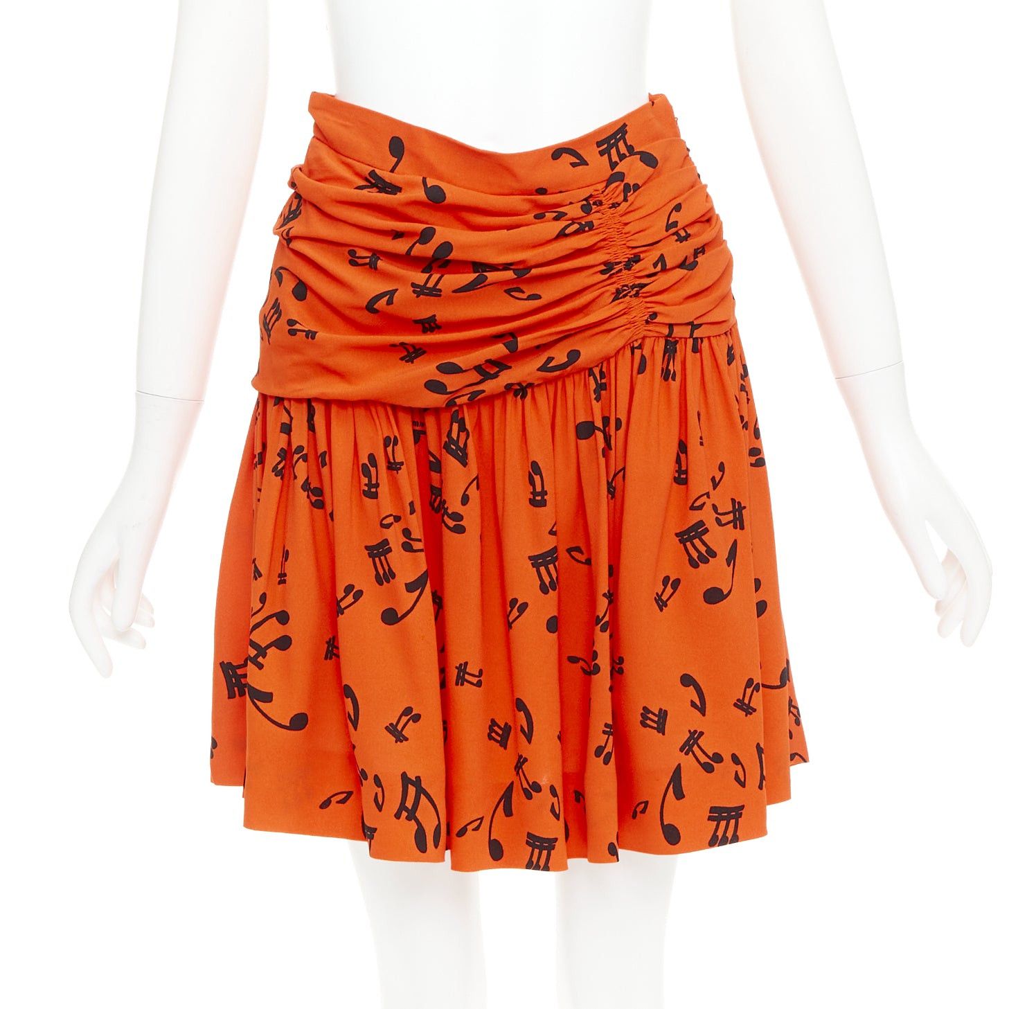 Miu Miu MIU MIU 2014 orange black viscose musical notes melody gathered skirt IT40 M Size 27" / US 4 / IT 40 - 1 Thumbnail