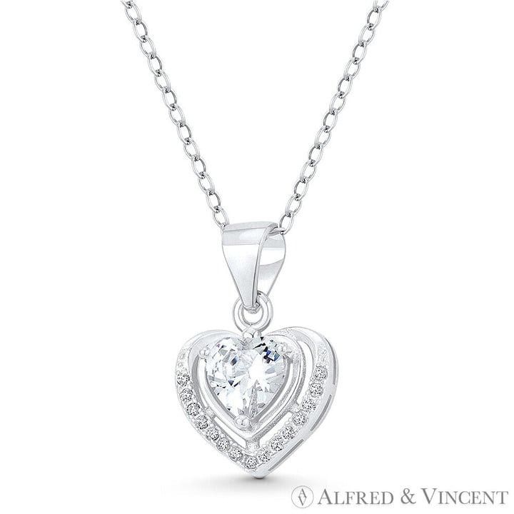 Other Heart CZ Crystal Halo Pendant in .925 Sterling Silver Size ONE SIZE - 1 Preview