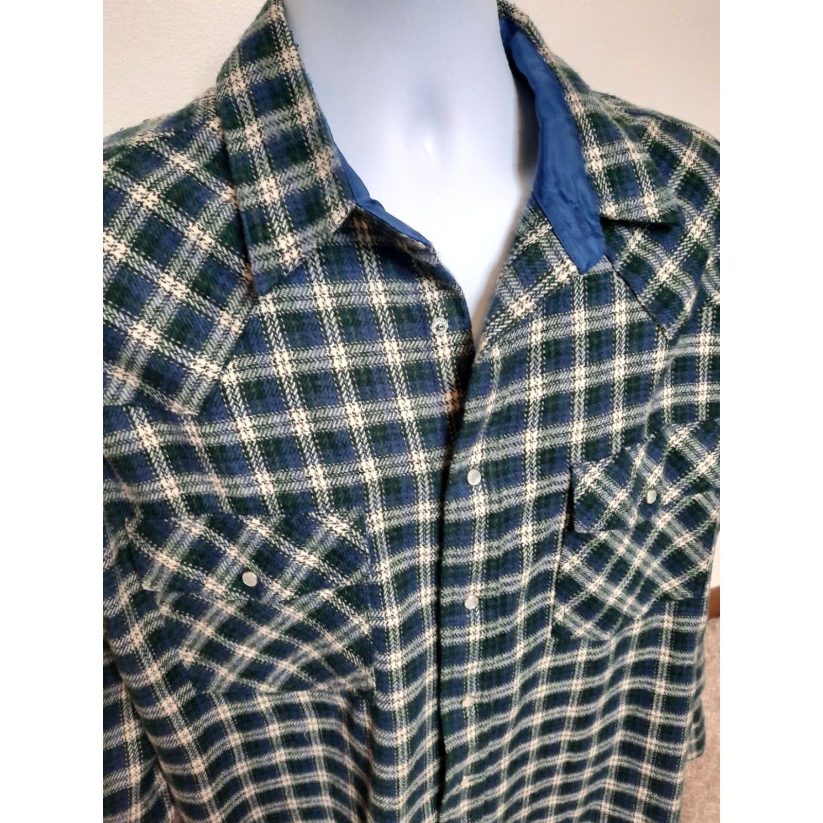 Vintage VINTAGE Rock Creek Ranch Plaid Flannel Pearl Snap Shirt Coat XL Tall Blue Mens Button-Up Size US XL / EU 56 / 4 - 4 Thumbnail